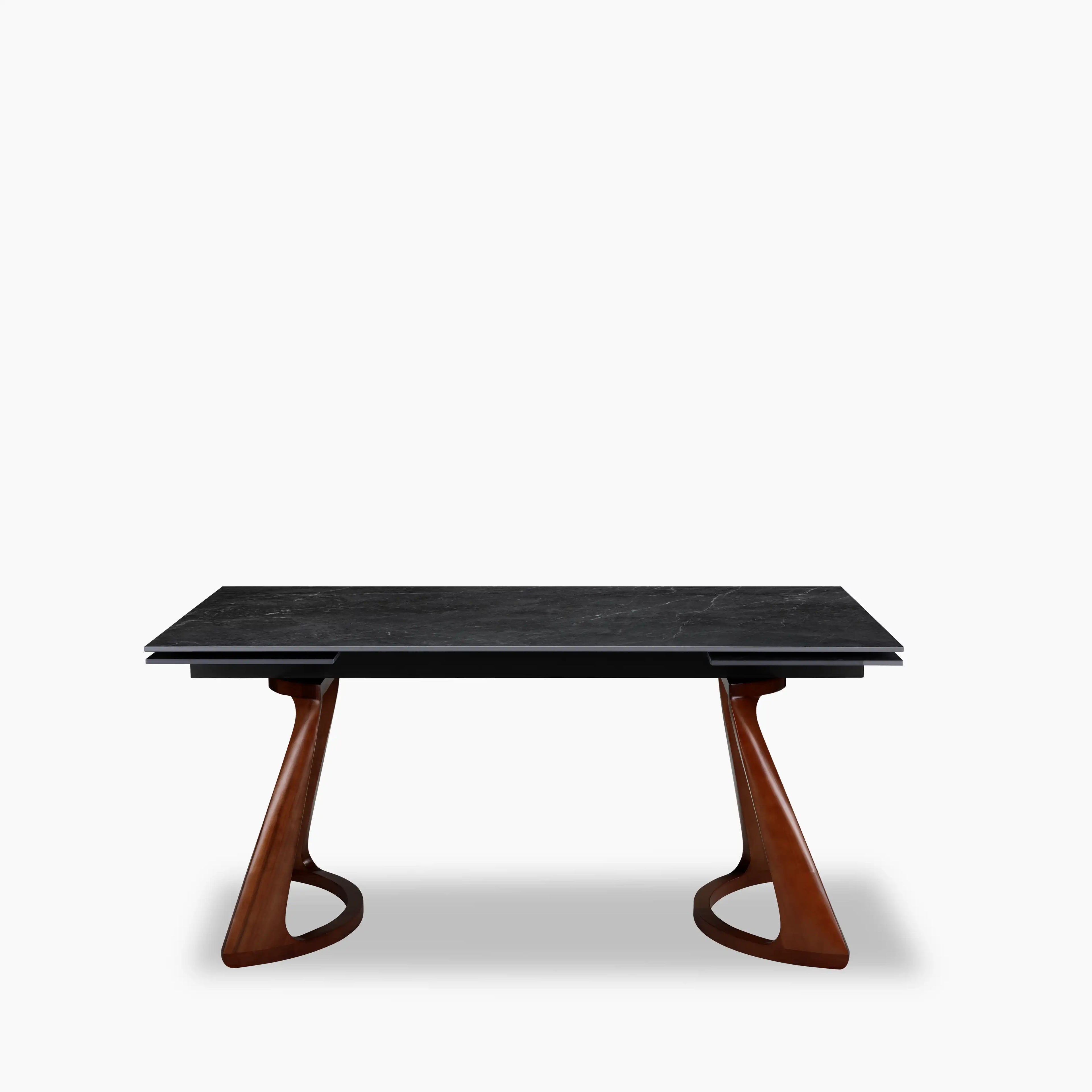 Delina 6-10 Seat Rectangle Extendable Dining Table | Grey Sintered Stone & Walnut