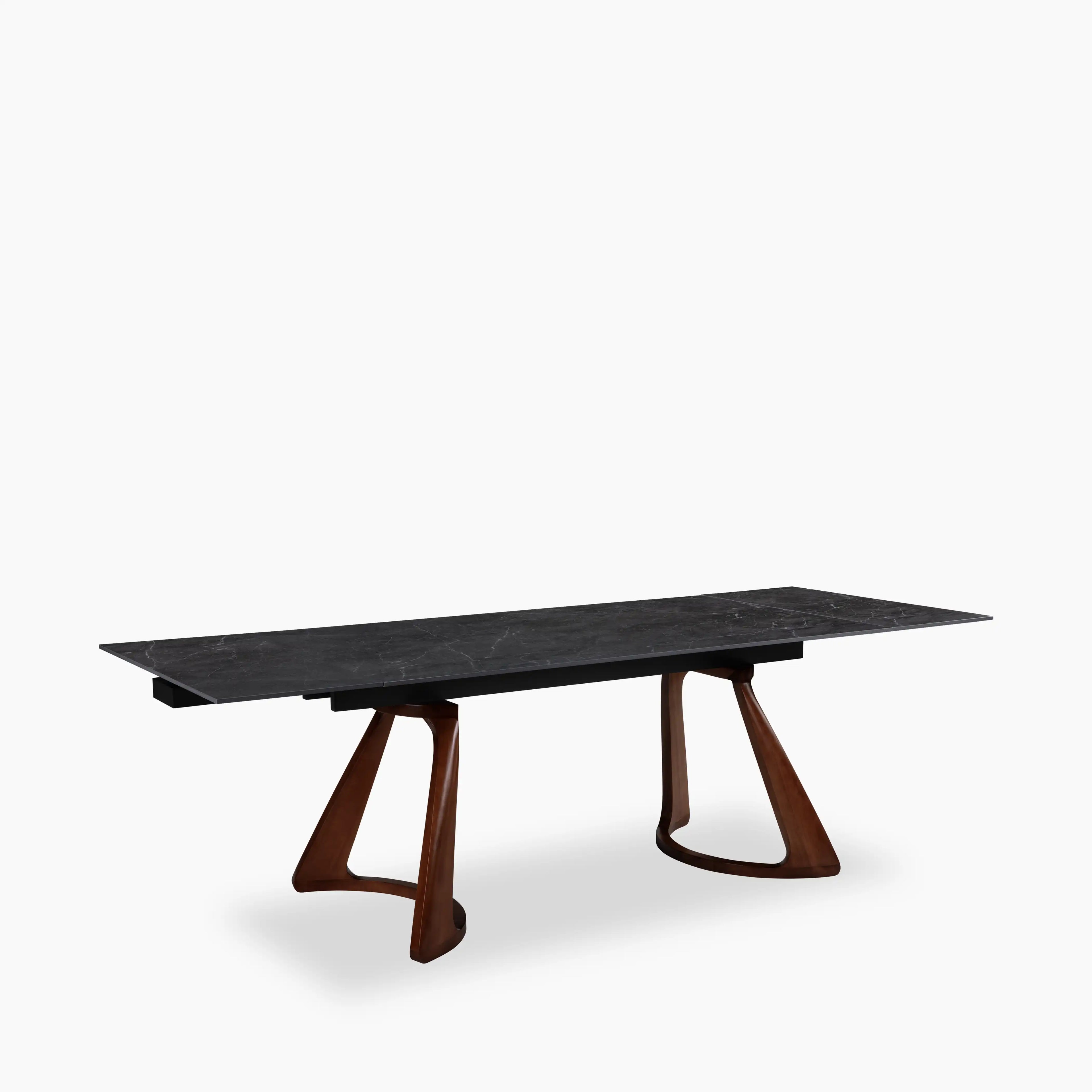 Delina 6-10 Seat Rectangle Extendable Dining Table | Grey Sintered Stone & Walnut