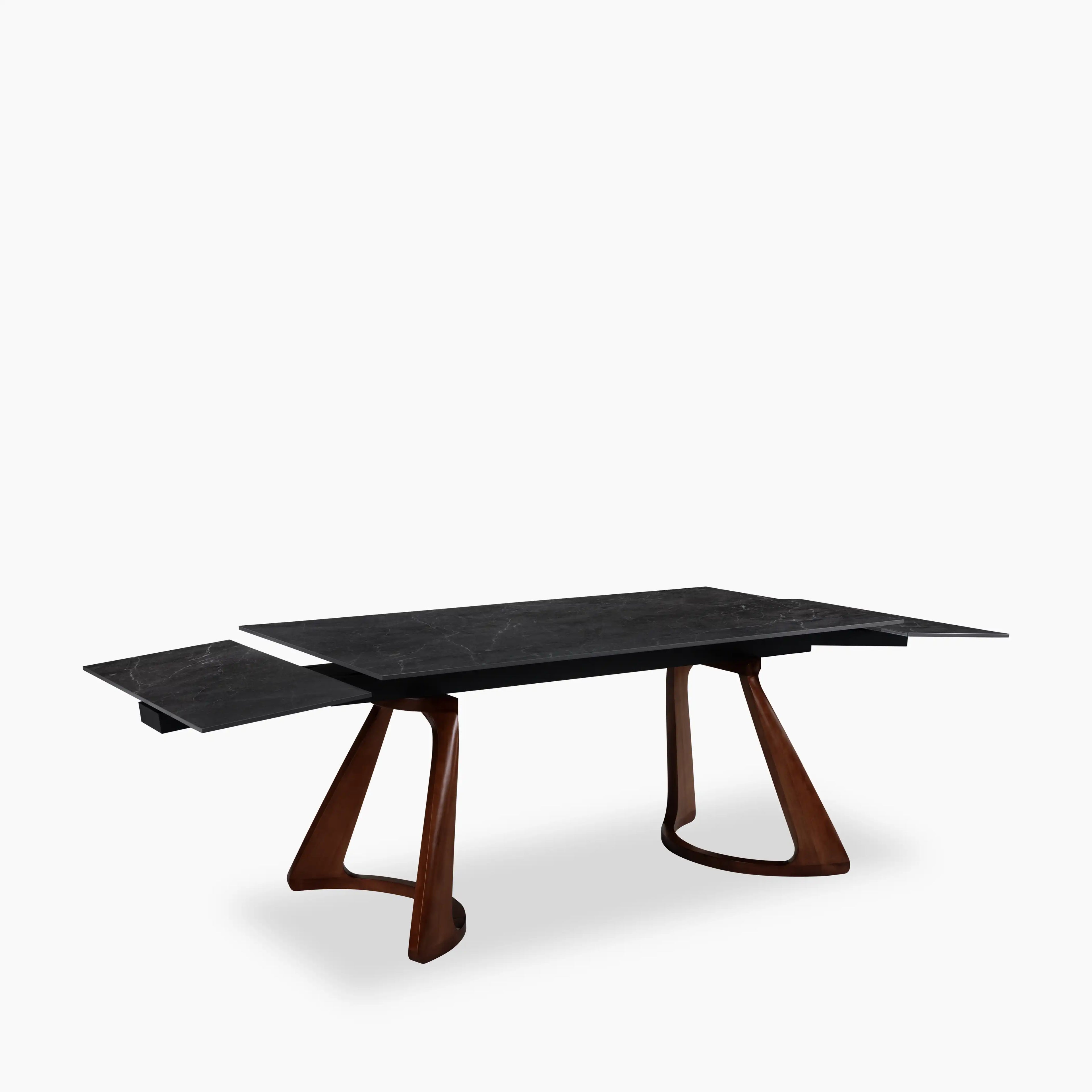 Delina 6-10 Seat Rectangle Extendable Dining Table | Grey Sintered Stone & Walnut