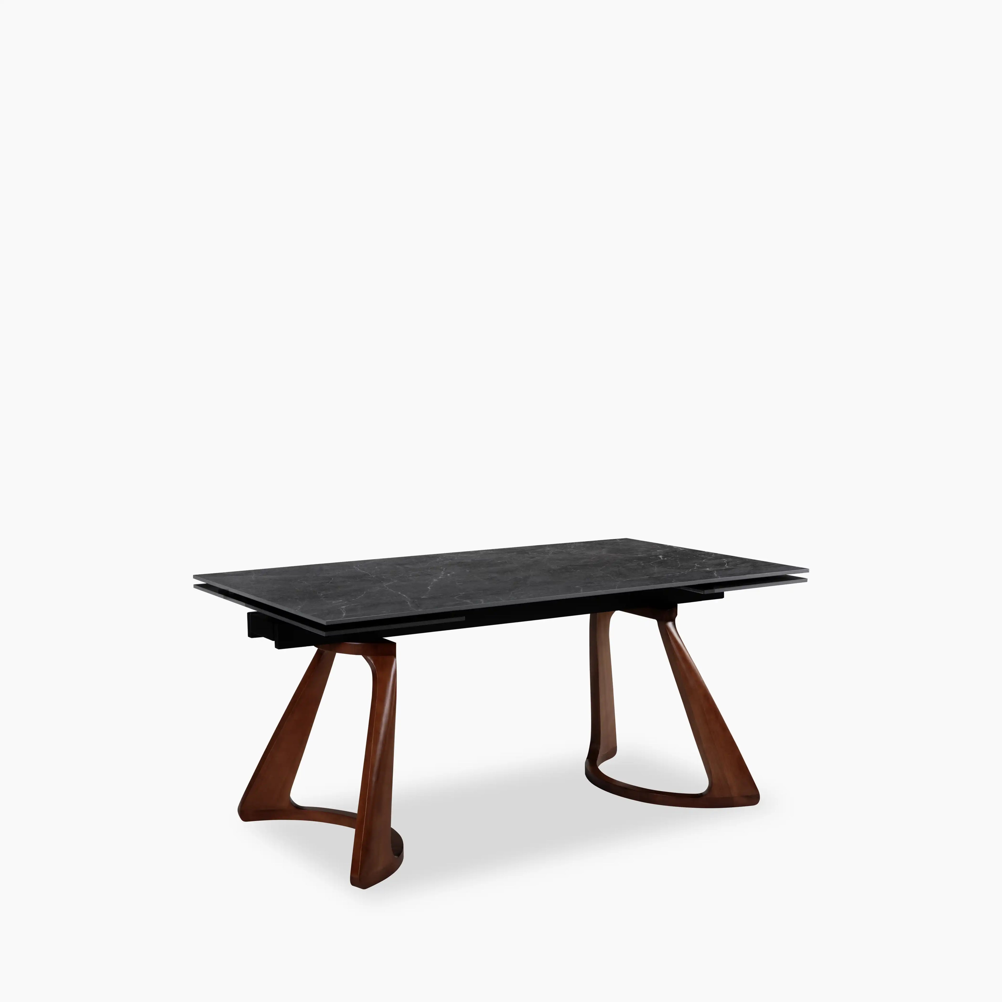 Delina 6-10 Seat Rectangle Extendable Dining Table | Grey Sintered Stone & Walnut