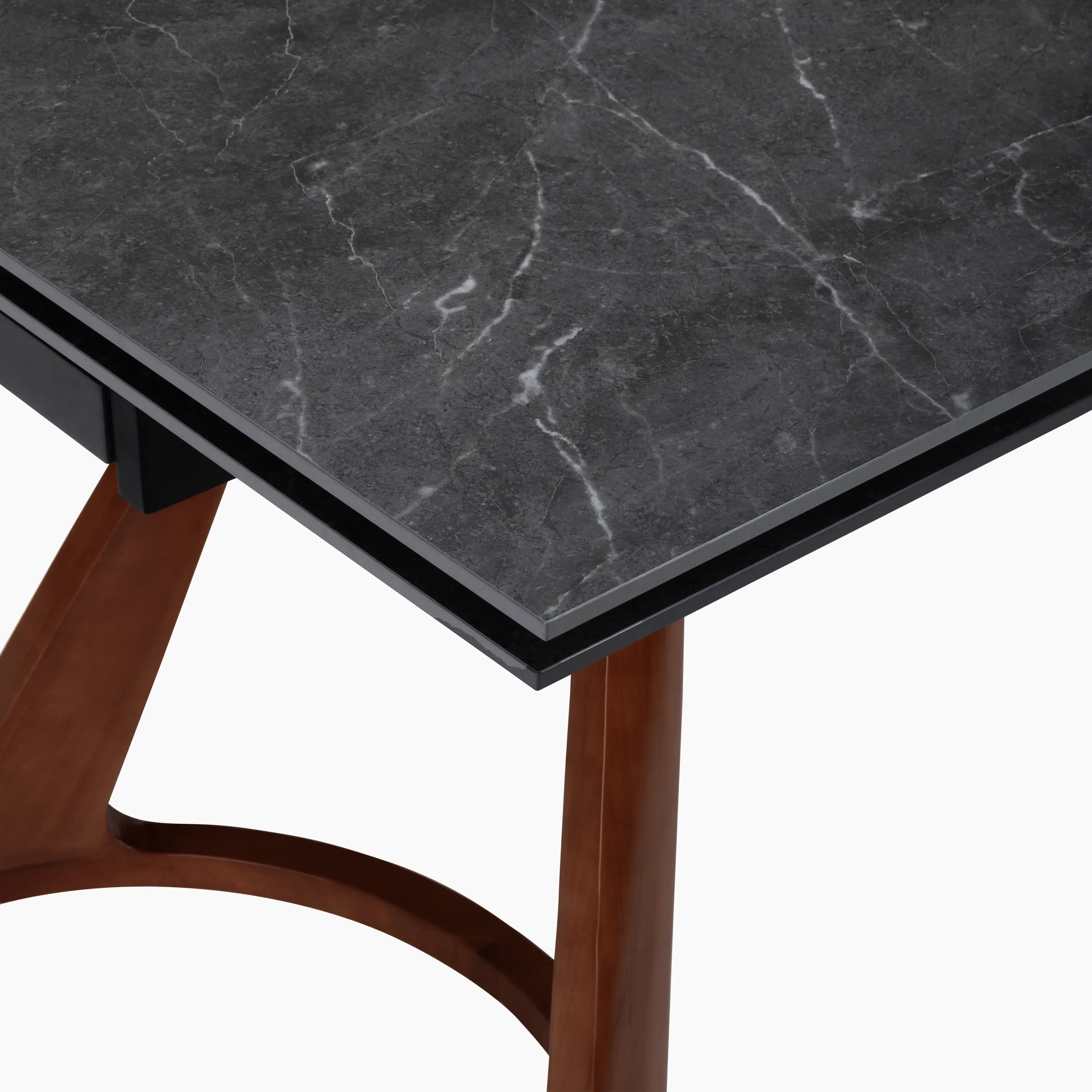 Delina 6-10 Seat Rectangle Extendable Dining Table | Grey Sintered Stone & Walnut