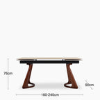 Delina 6-10 Seat Rectangle Extendable Dining Table | Natural Travertine Effect Sintered Stone & Walnut