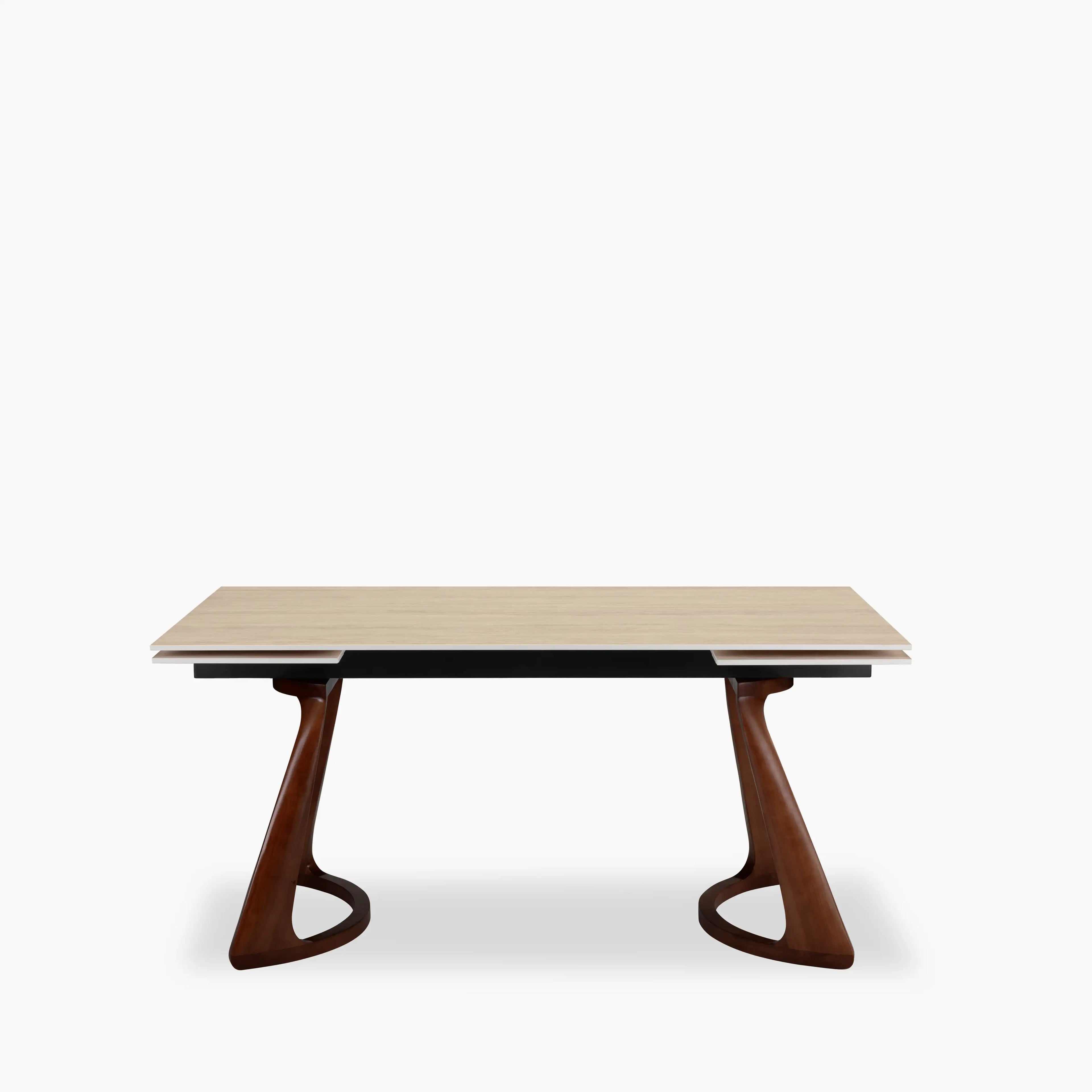 Delina 6-10 Seat Rectangle Extendable Dining Table | Natural Travertine Effect Sintered Stone & Walnut