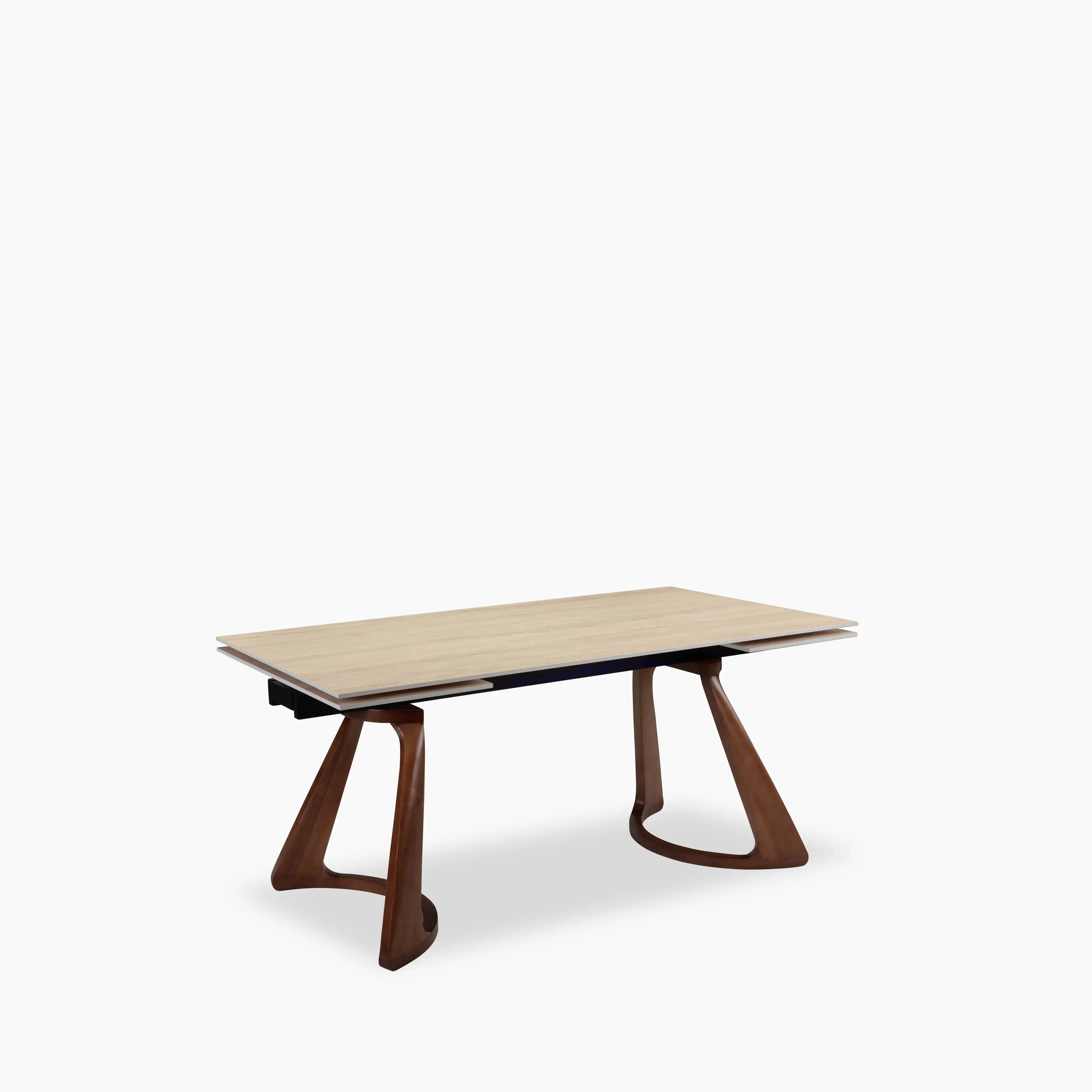 Delina 6-10 Seat Rectangle Extendable Dining Table | Natural Travertine Effect Sintered Stone & Walnut