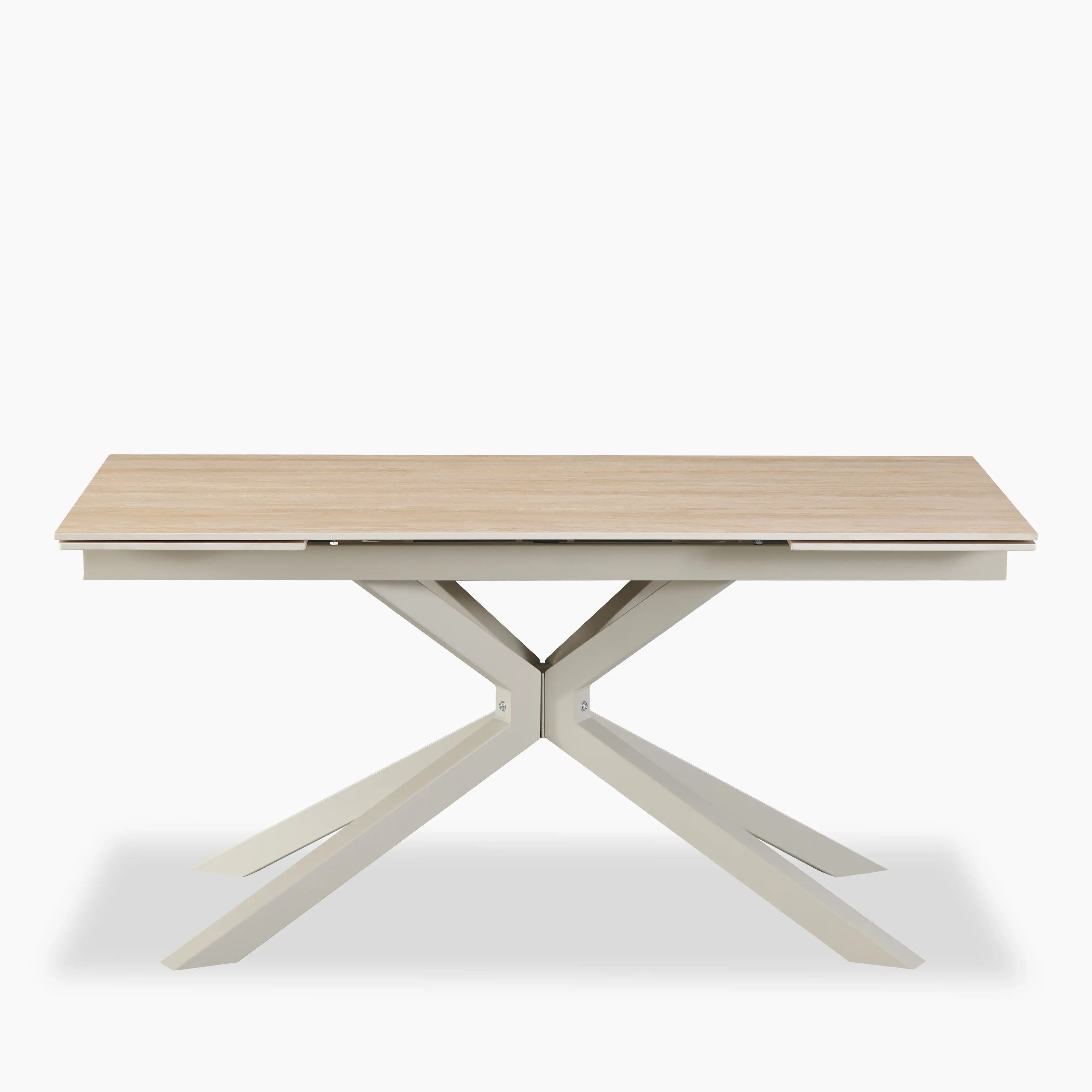 Lincoln 6-8 Seat Rectangle Extendable Dining Table | Natural Travertine Effect Sintered Stone & Taupe