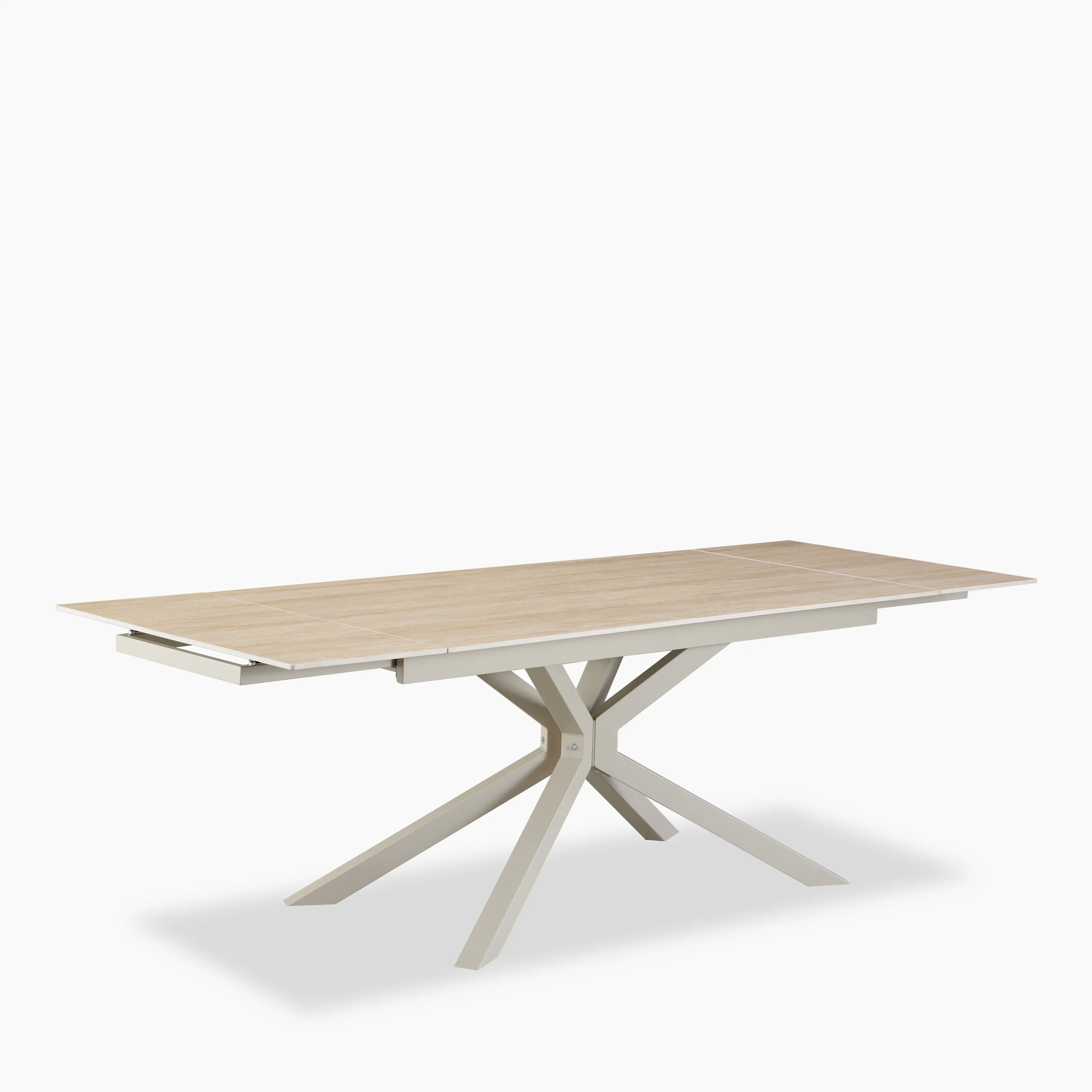 Lincoln 6-8 Seat Rectangle Extendable Dining Table | Natural Travertine Effect Sintered Stone & Taupe