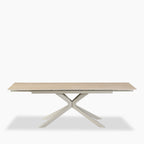 Lincoln 6-8 Seat Rectangle Extendable Dining Table | Natural Travertine Effect Sintered Stone & Taupe