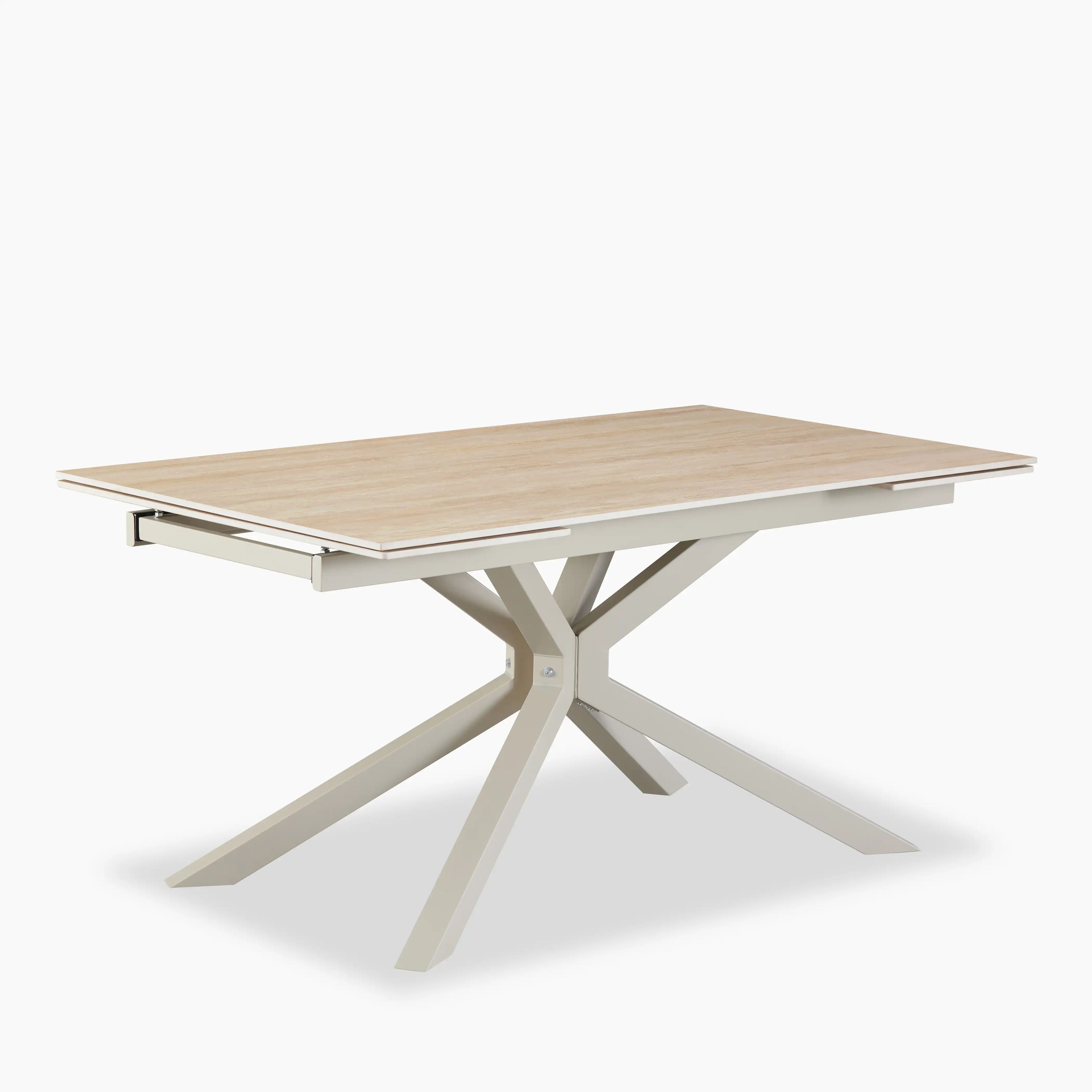 Lincoln 6-8 Seat Rectangle Extendable Dining Table | Natural Travertine Effect Sintered Stone & Taupe