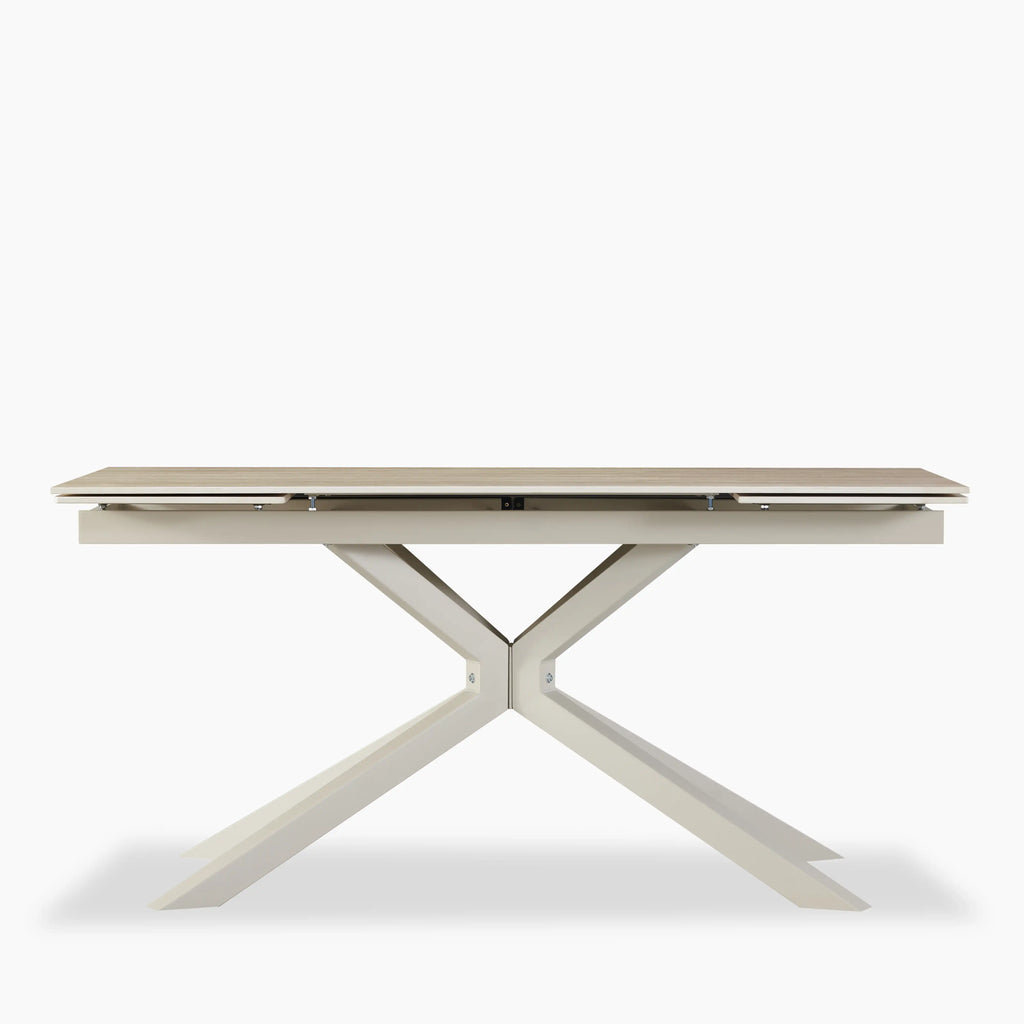 Lincoln 6-8 Seat Rectangle Extendable Dining Table | Natural Travertine Effect Sintered Stone & Taupe