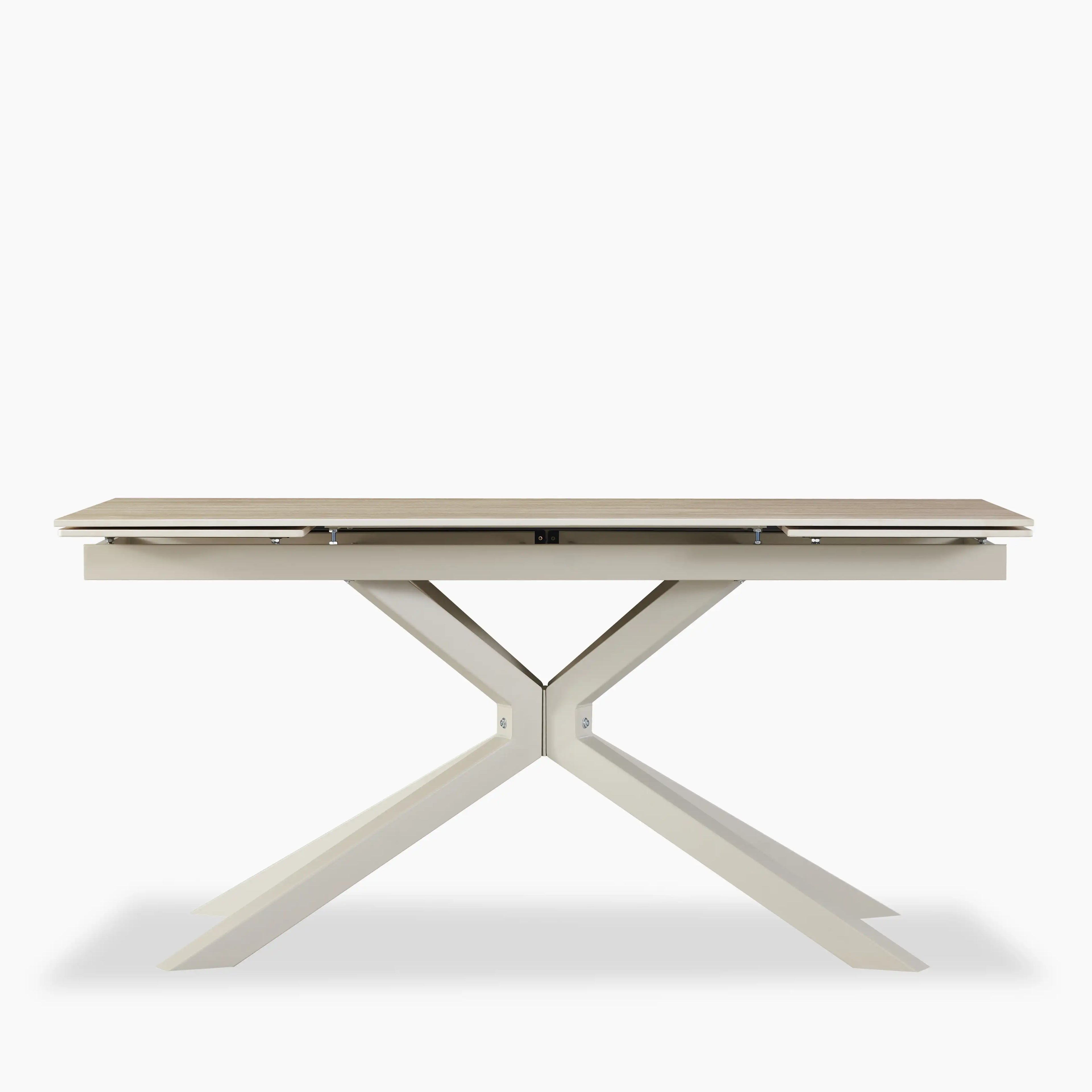 Lincoln 6-8 Seat Rectangle Extendable Dining Table | Natural Travertine Effect Sintered Stone & Taupe