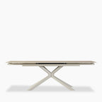 Lincoln 6-8 Seat Rectangle Extendable Dining Table | Natural Travertine Effect Sintered Stone & Taupe