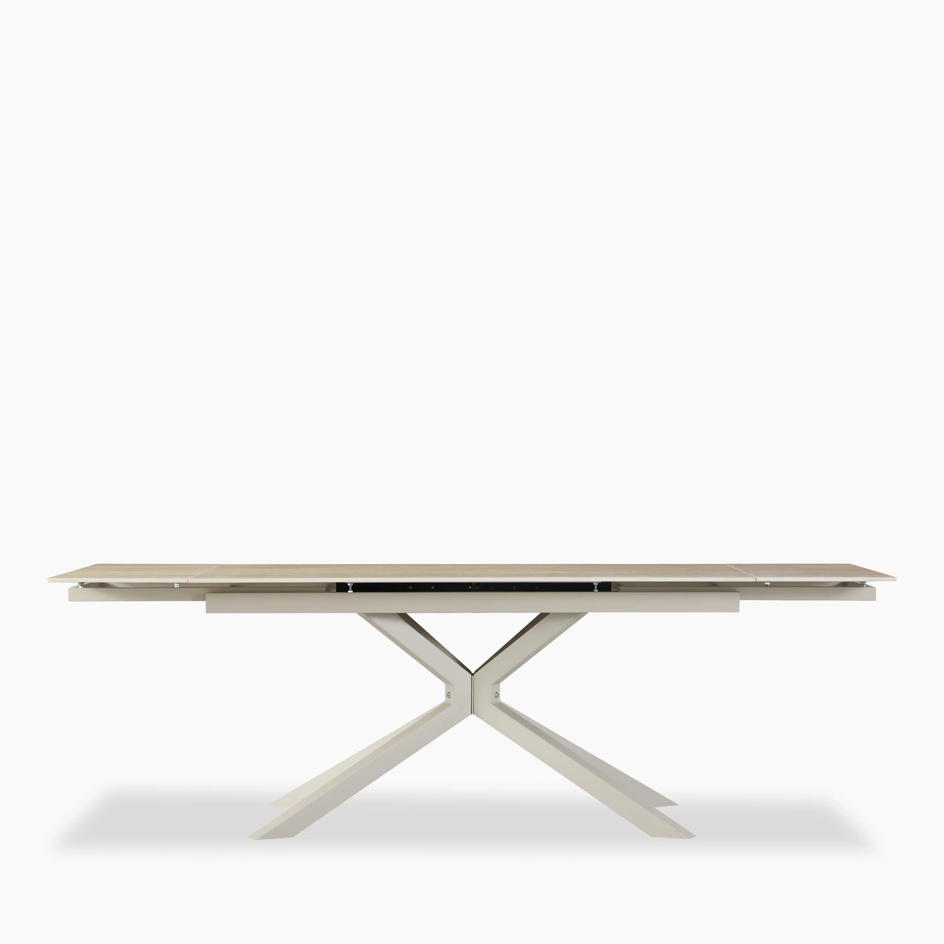 Lincoln 6-8 Seat Rectangle Extendable Dining Table | Natural Travertine Effect Sintered Stone & Taupe