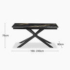 Lincoln 6-8 Seat Rectangle Extendable Dining Table | Black Marble Effect Sintered Stone & Black