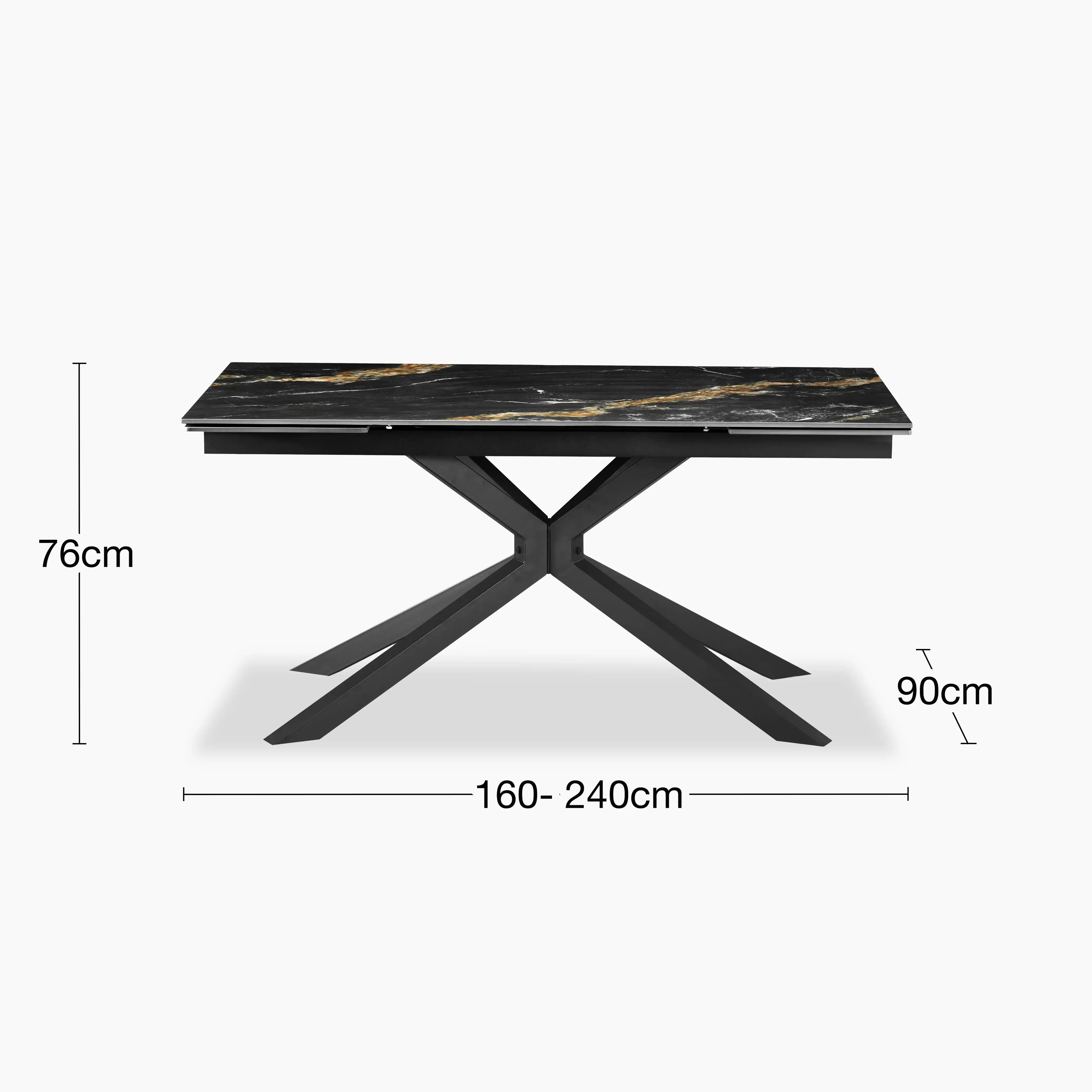 Lincoln 6-8 Seat Rectangle Extendable Dining Table | Black Marble Effect Sintered Stone & Black