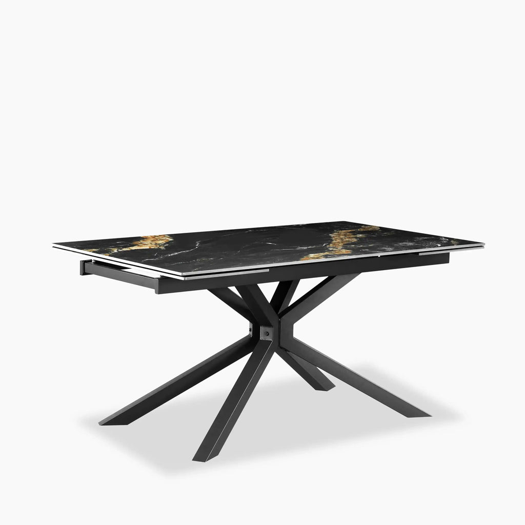 Lincoln 6-8 Seat Rectangle Extendable Dining Table | Black Marble Effect Sintered Stone & Black
