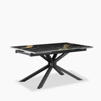 Lincoln 6-8 Seat Rectangle Extendable Dining Table | Black Marble Effect Sintered Stone & Black