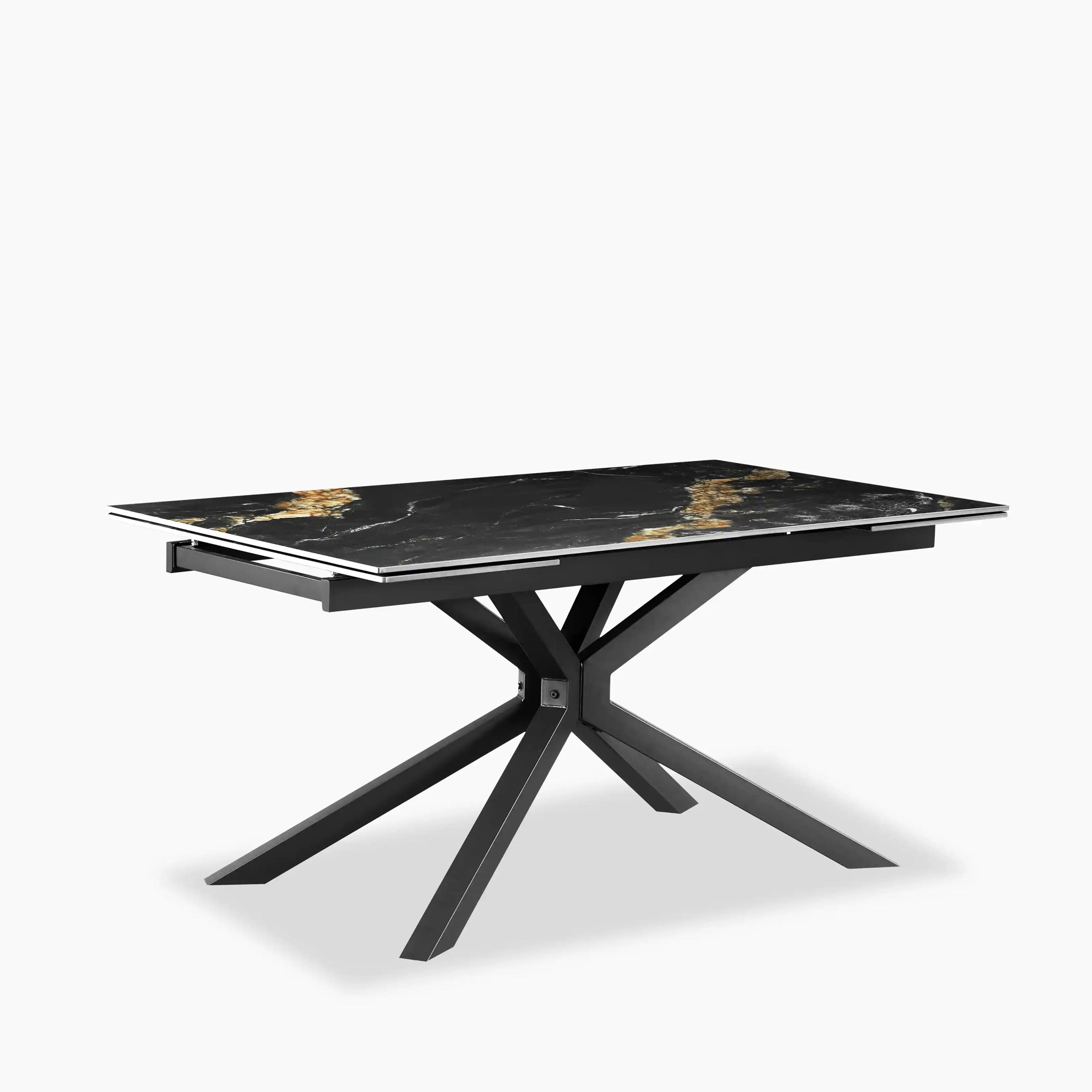 Lincoln 6-8 Seat Rectangle Extendable Dining Table | Black Marble Effect Sintered Stone & Black