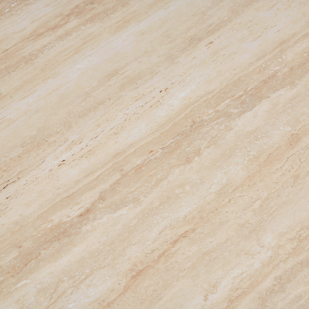 Lilian 4 Seat Round Dining Table | Natural Travertine Effect Sintered Stone & Walnut