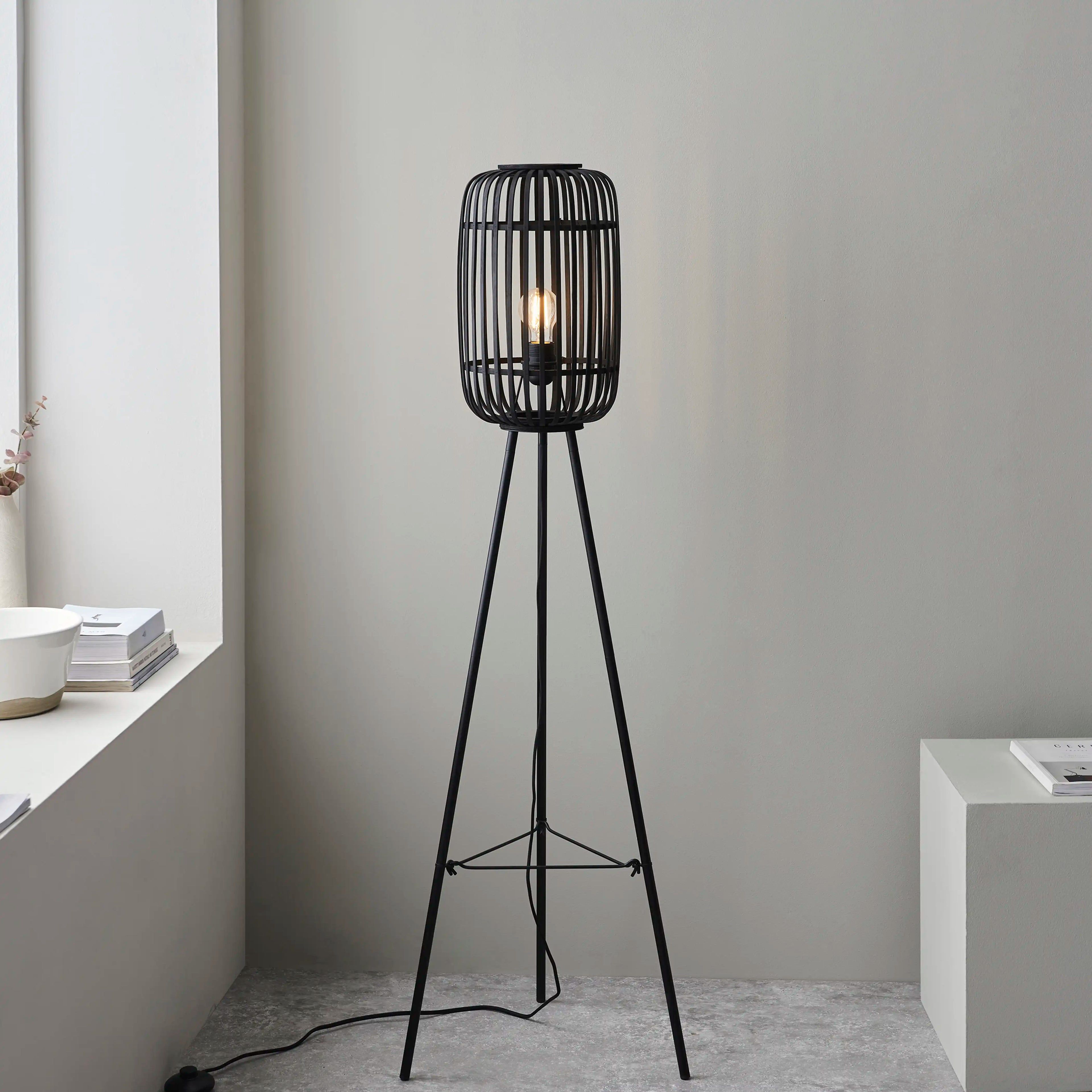 Mathias Tripod Floor Lamp | Black Bamboo