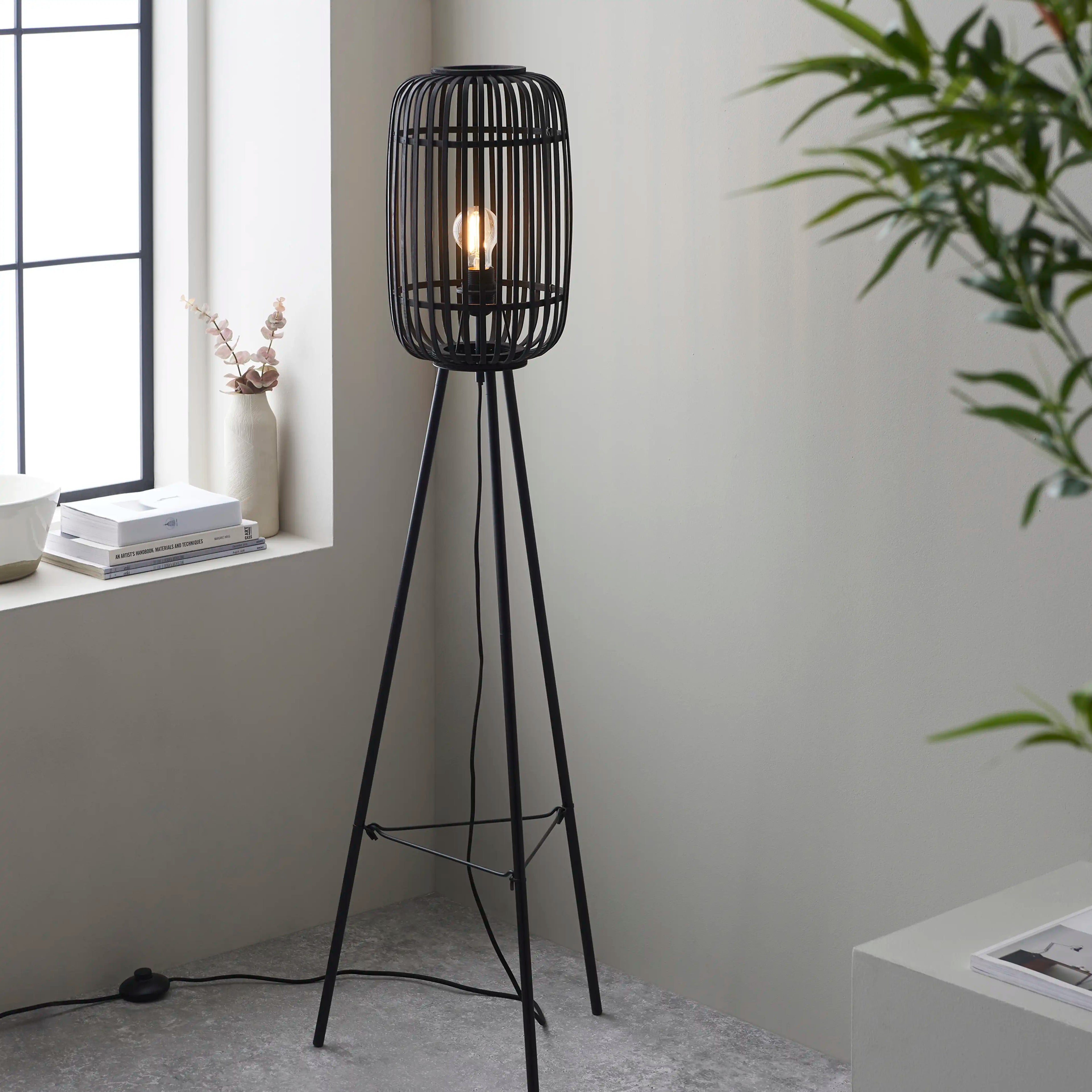 Mathias Tripod Floor Lamp | Black Bamboo