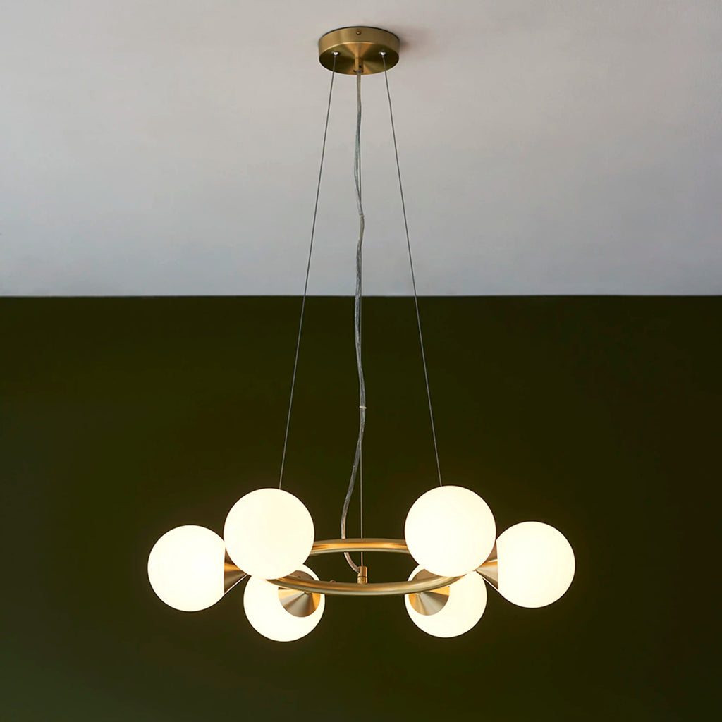 Margot 6 Light Pendant Light | Opal & Brass