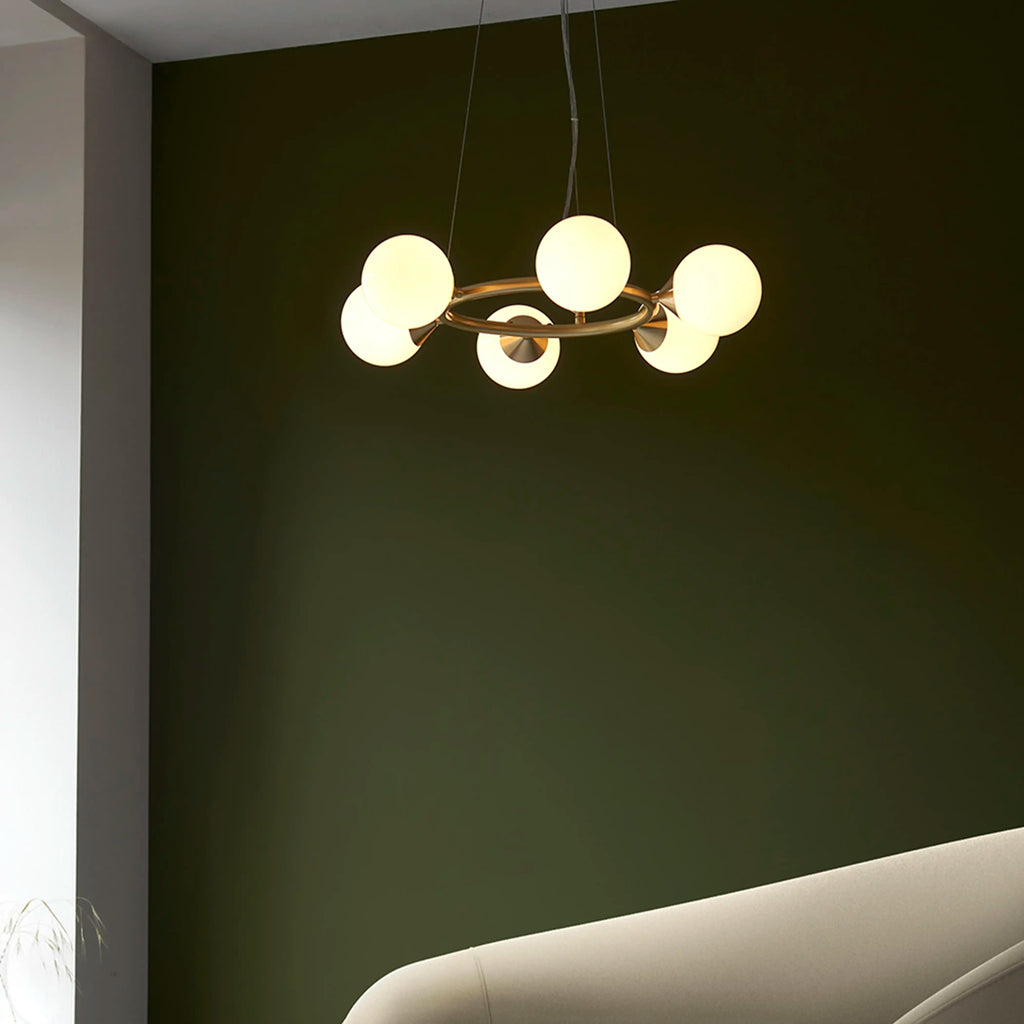 Margot 6 Light Pendant Light | Opal & Brass