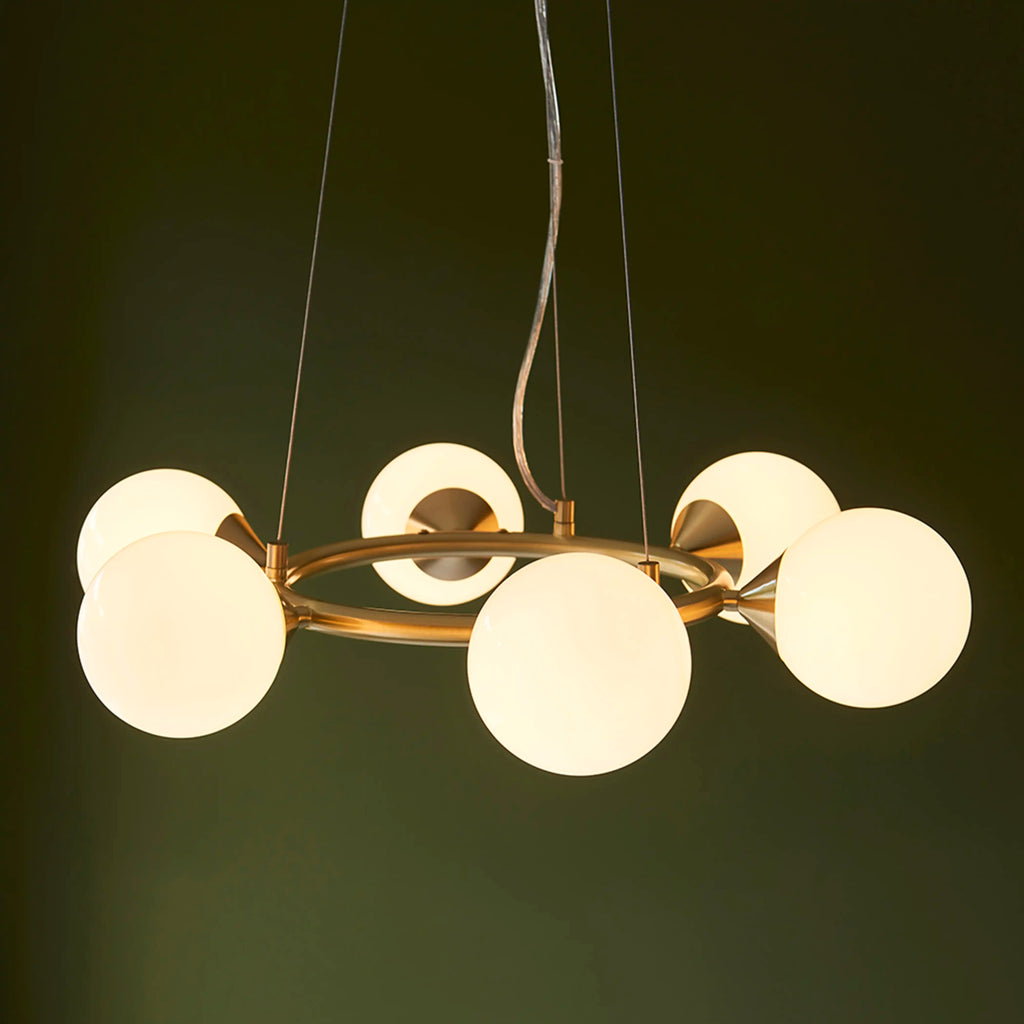 Margot 6 Light Pendant Light | Opal & Brass