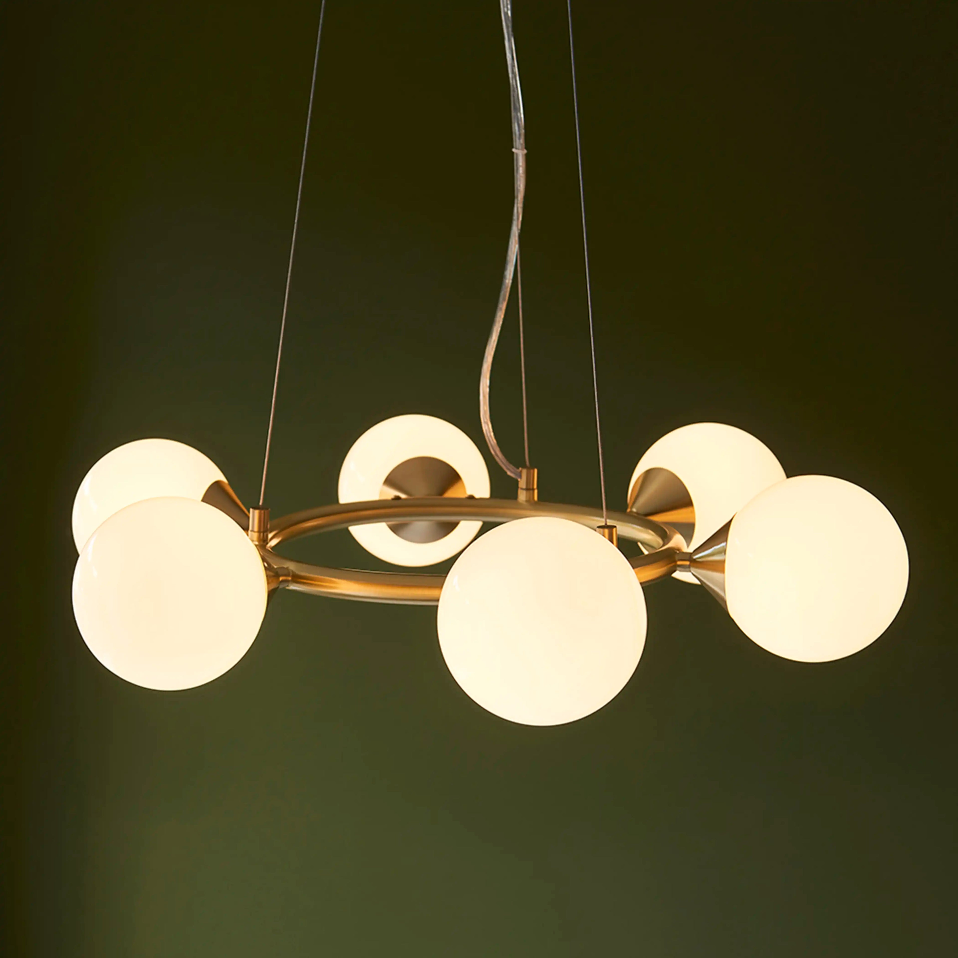 Margot 6 Light Pendant Light | Opal & Brass