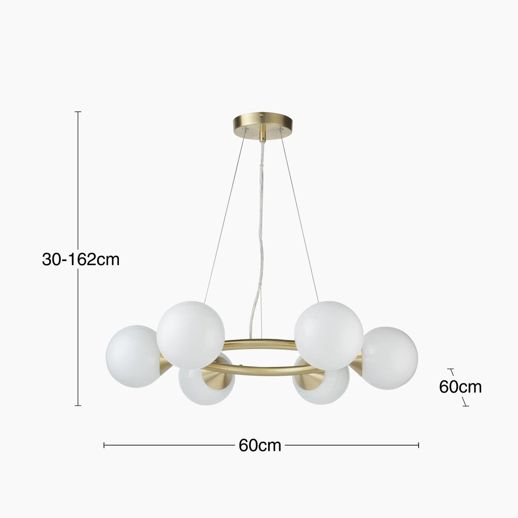Margot 6 Light Pendant Light | Opal & Brass