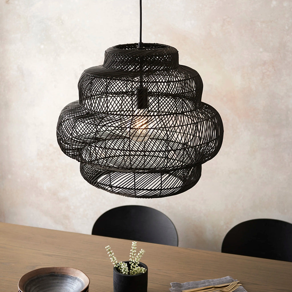 Karys Large Pendant Light | Black Rattan