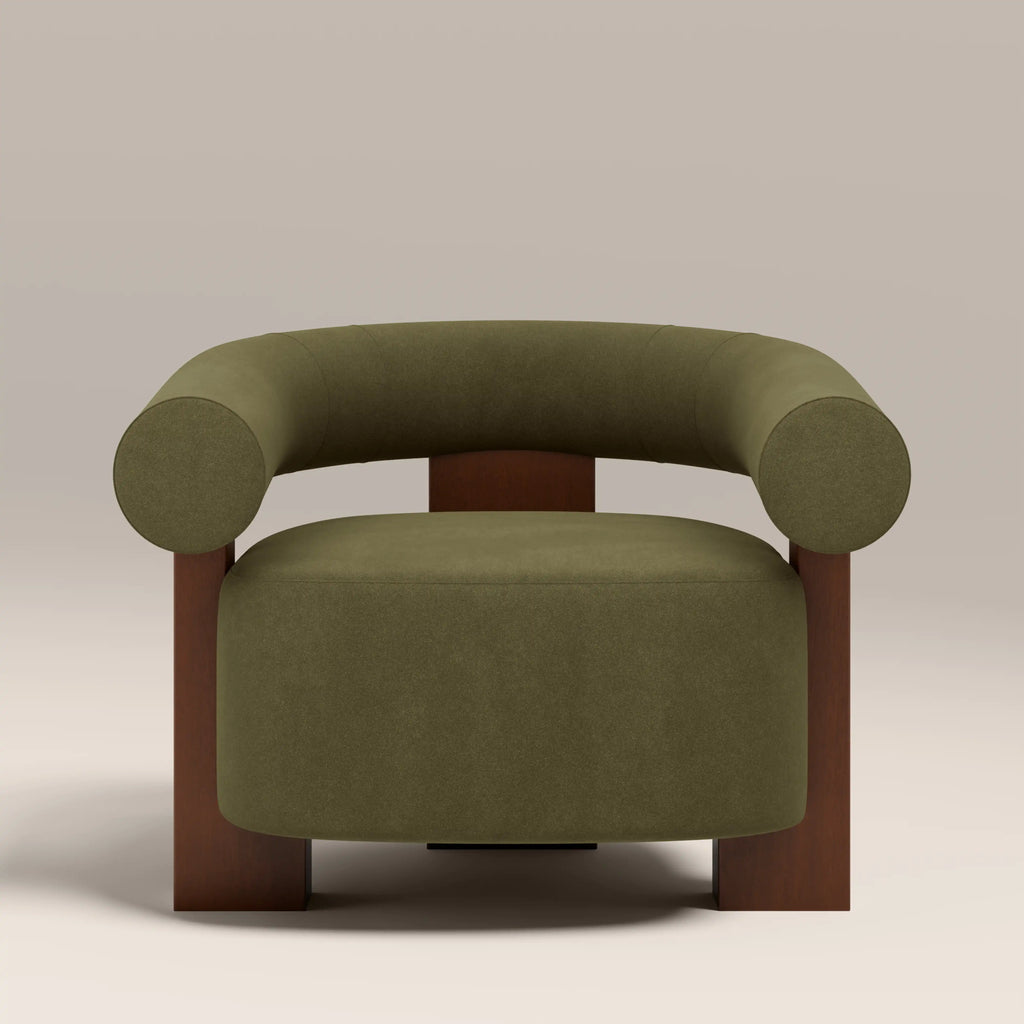 Fawnley Accent Chair | Moss Green Sustainable Mohair Velvet & Walnut
