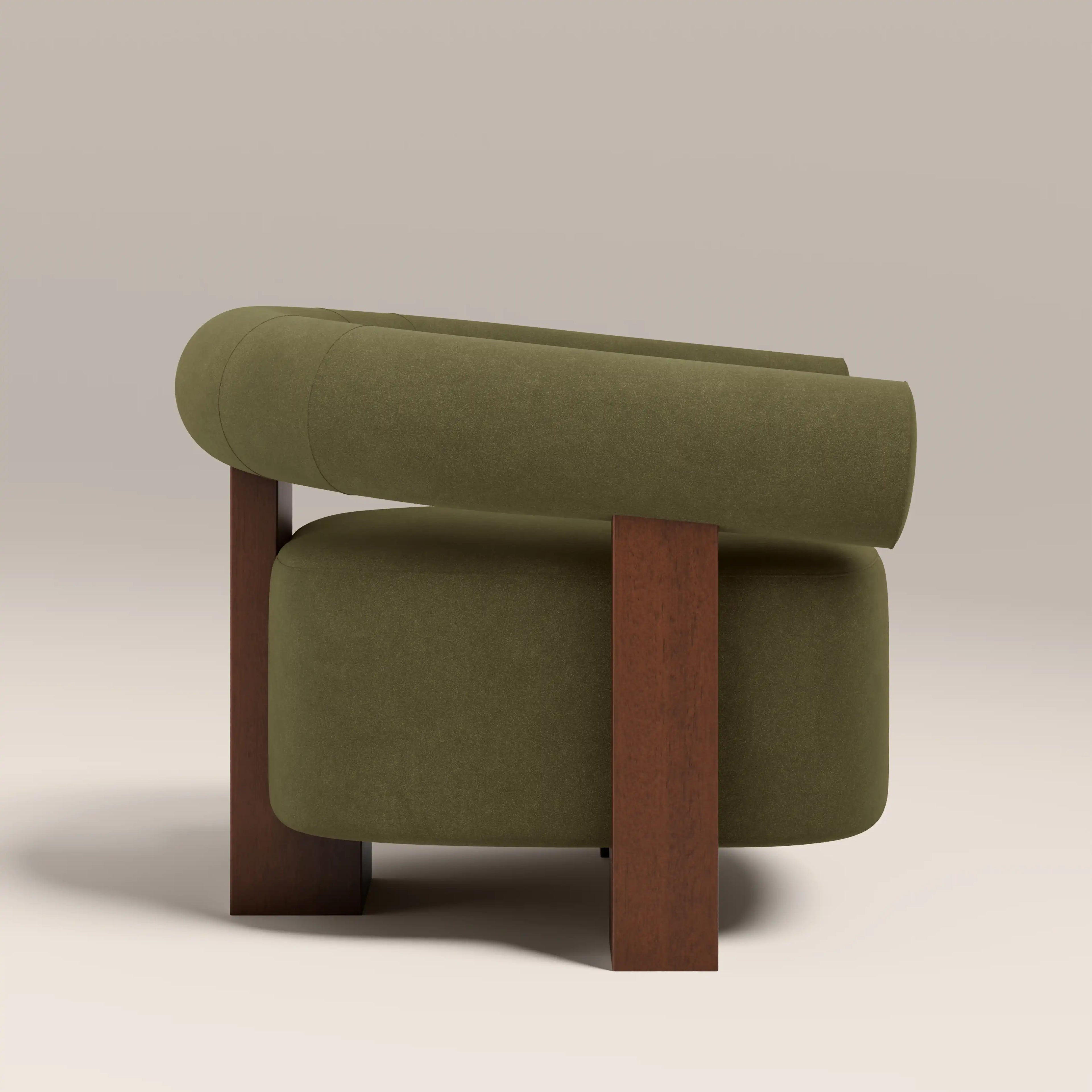 Fawnley Accent Chair | Moss Green Sustainable Mohair Velvet & Walnut