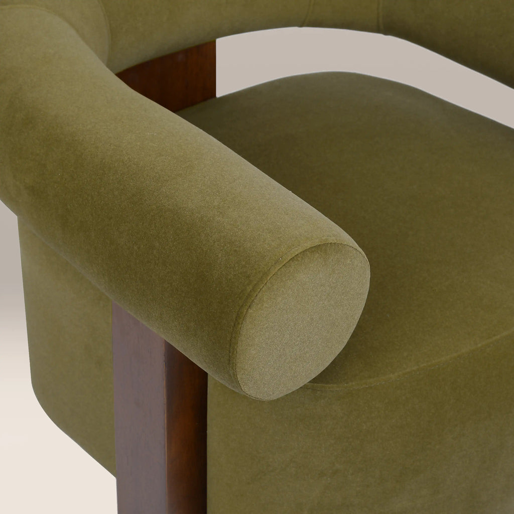 Fawnley Accent Chair | Moss Green Sustainable Mohair Velvet & Walnut