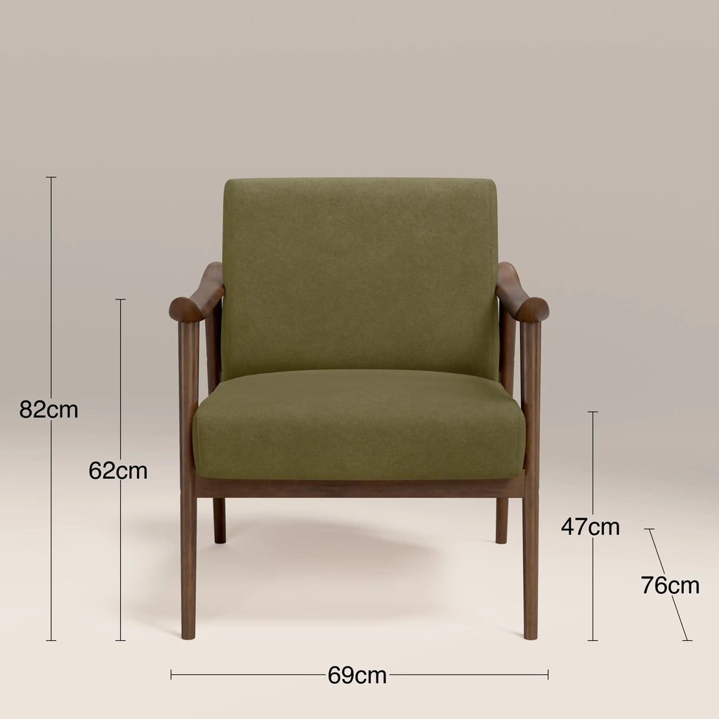 Lola Accent Chair | Moss Green Sustainable Mohair Velvet & Walnut