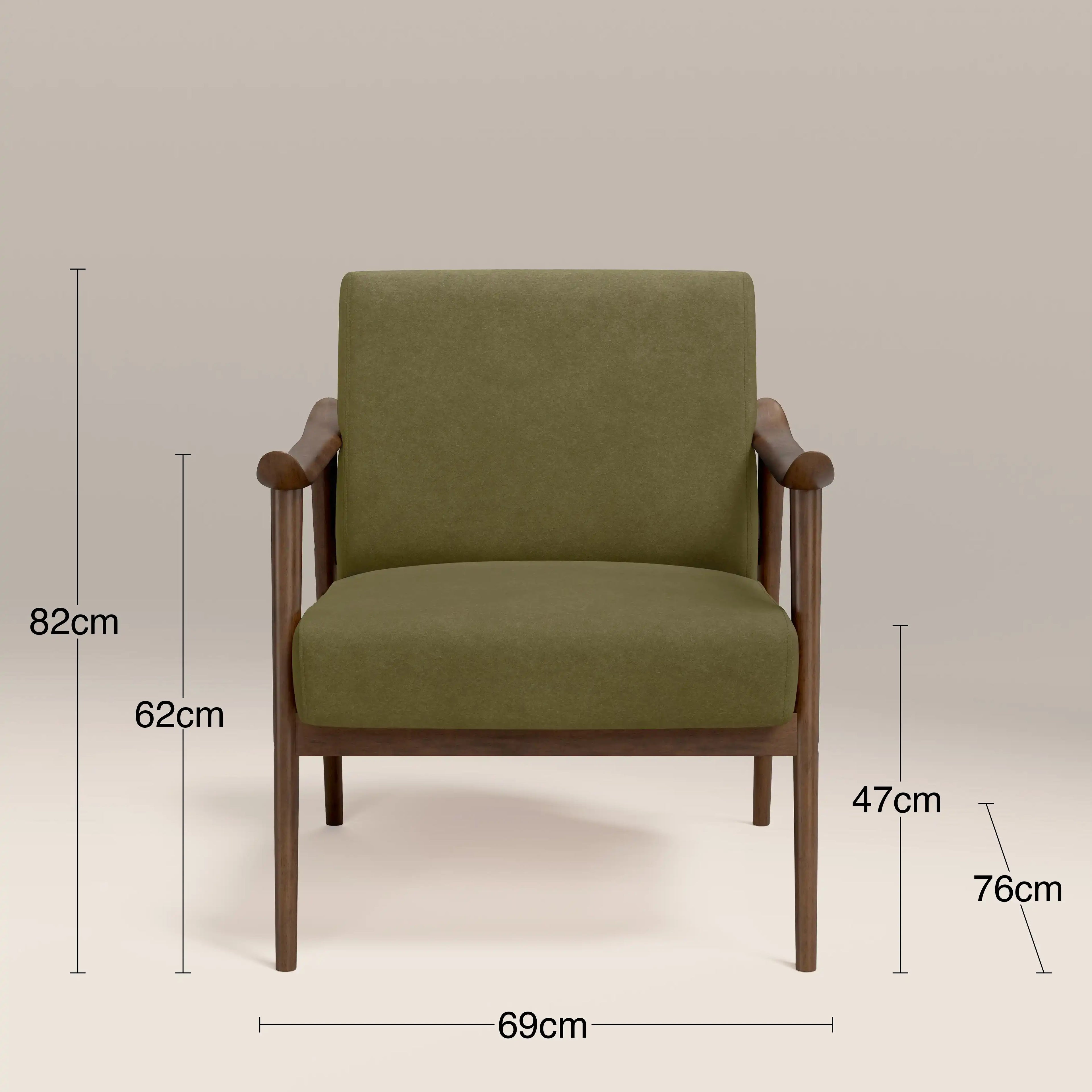 Lola Accent Chair | Moss Green Sustainable Mohair Velvet & Walnut
