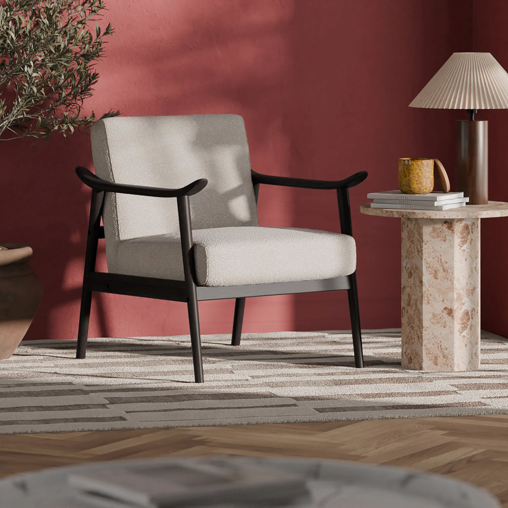 Lola Accent Chair | Speckled Stone Sustainable Boucle & Dark Walnut