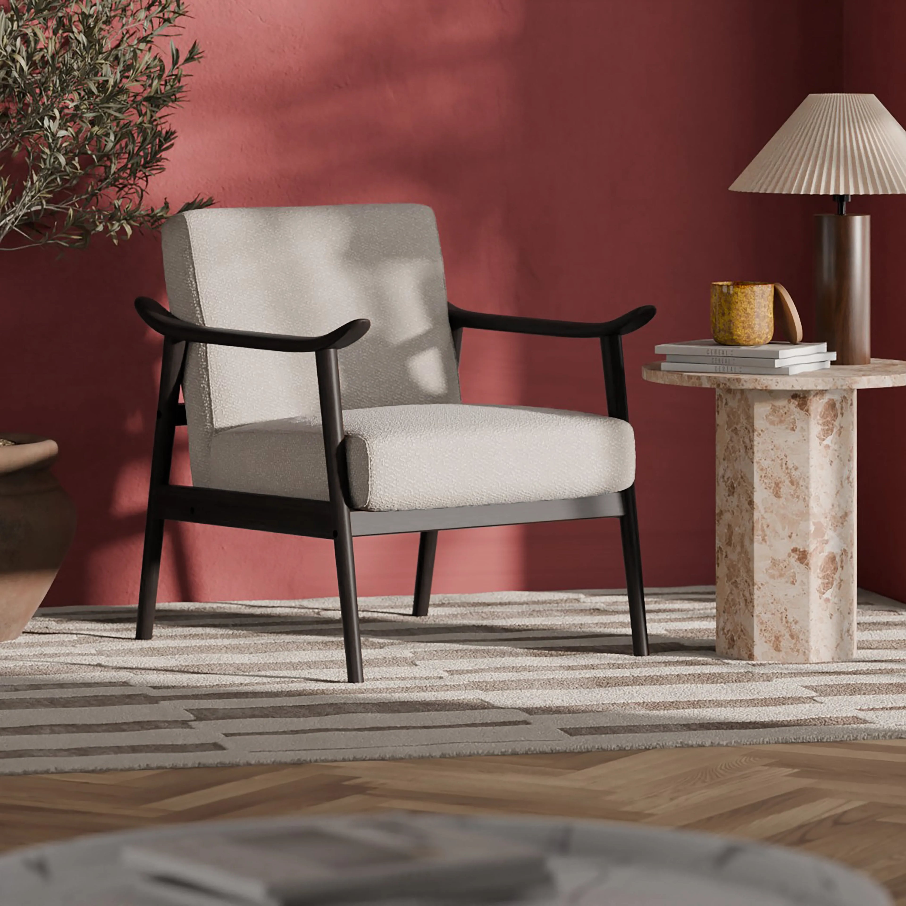 Lola Accent Chair | Speckled Stone Sustainable Boucle & Dark Walnut