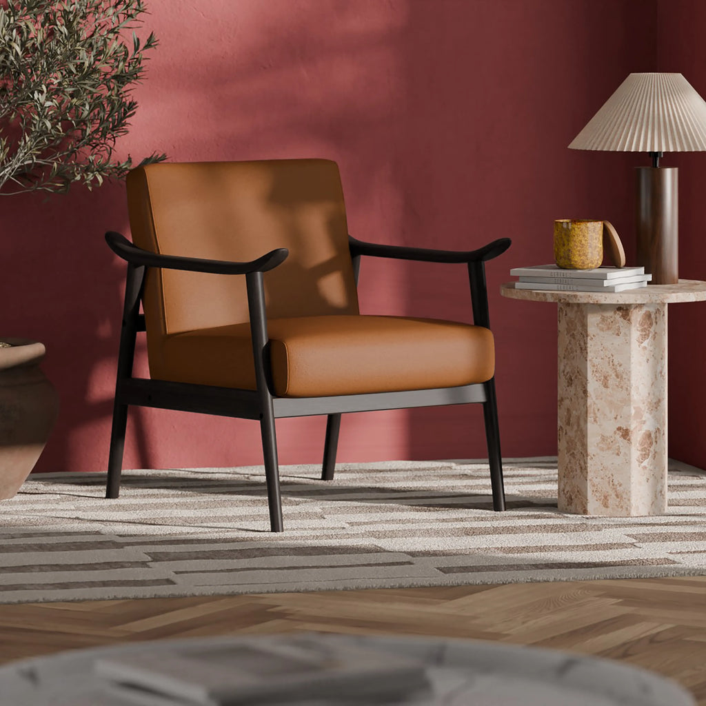 Lola Accent Chair | Tuscan Tan Faux Leather & Dark Walnut