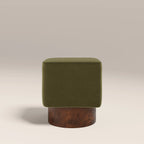 Bidbury Pouffe | Moss Green Sustainable Mohair Velvet & Walnut Burl Wood