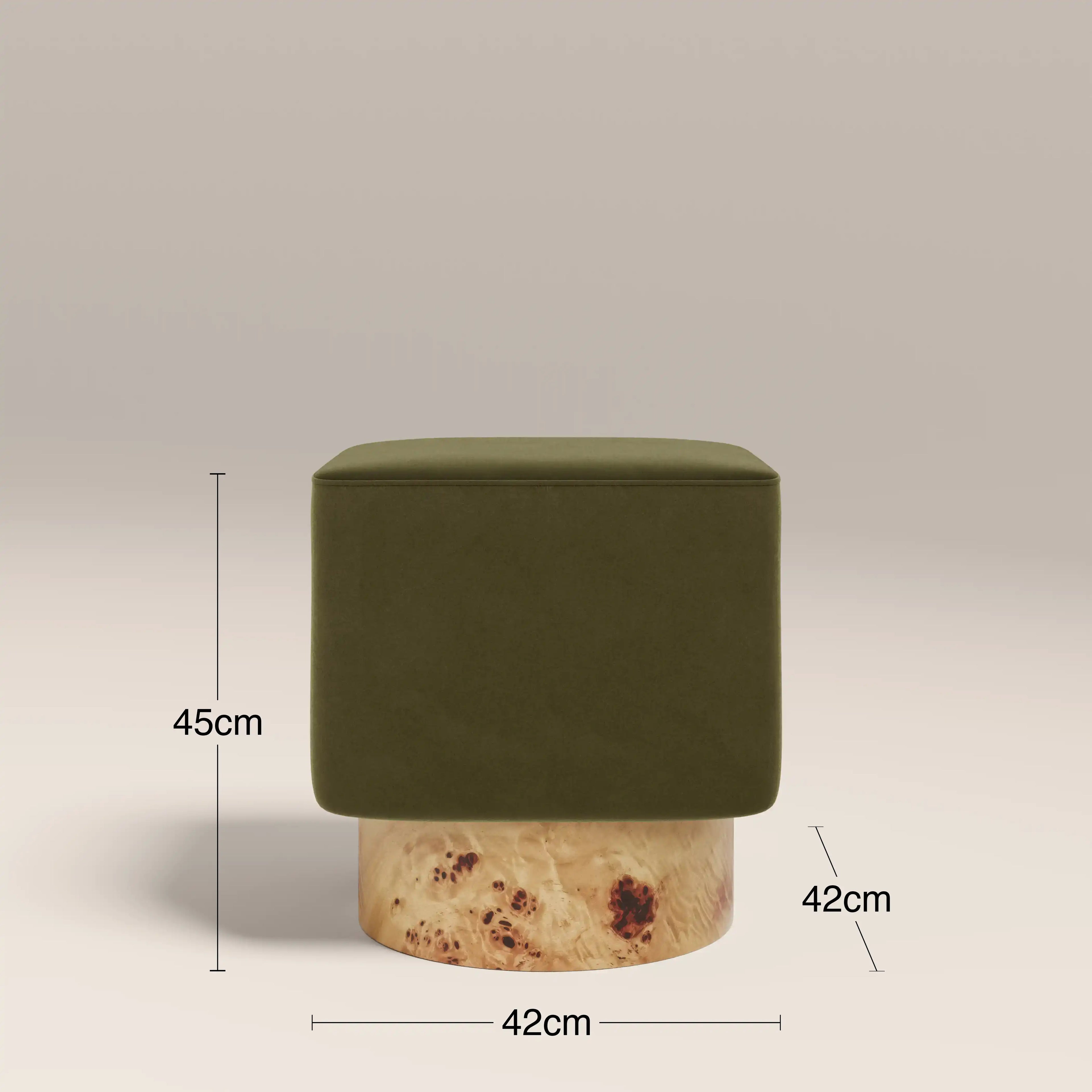 Bidbury Pouffe | Moss Green Sustainable Mohair Velvet & Burl Wood