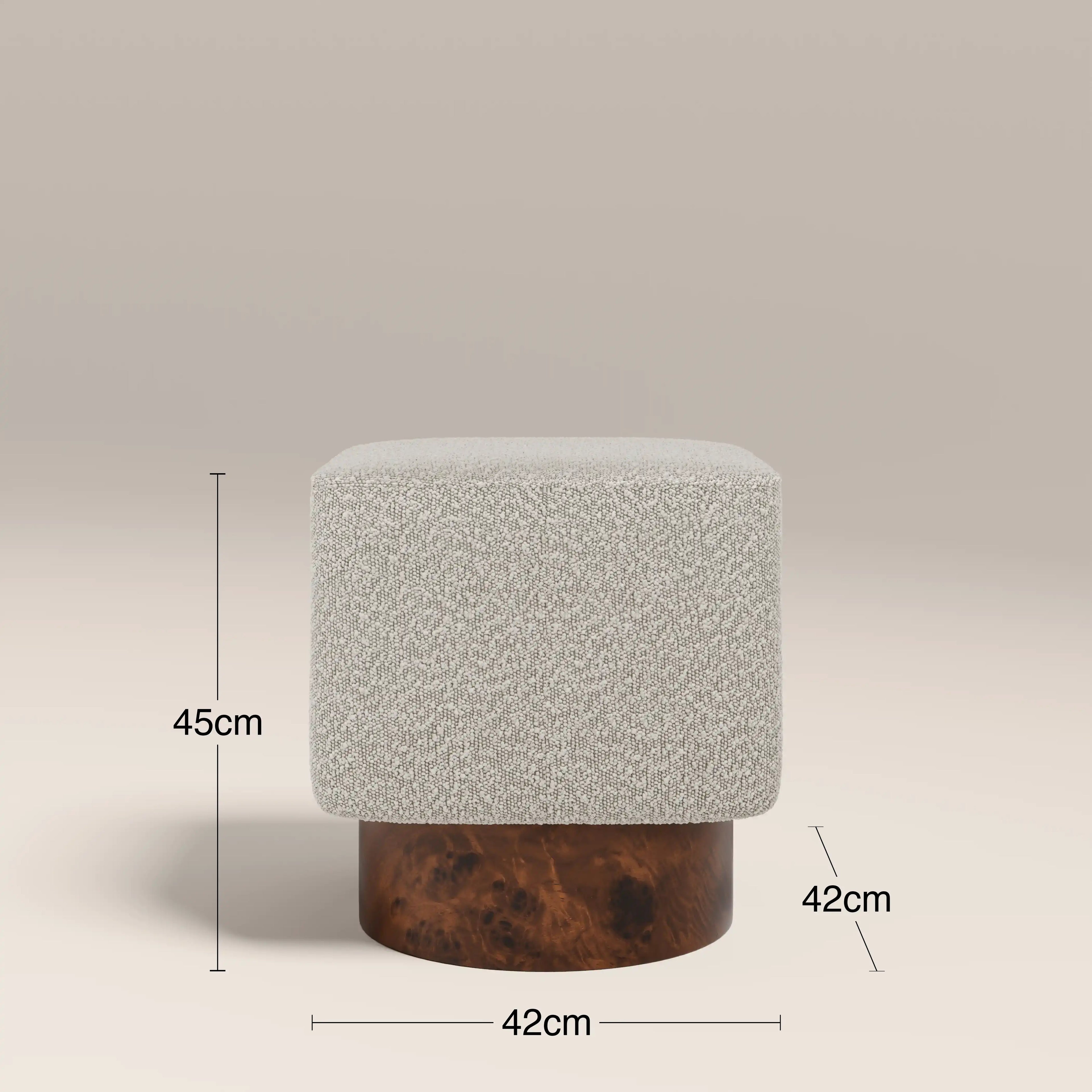 Bidbury Pouffe | Speckled Stone Sustainable Boucle & Walnut Burl Wood