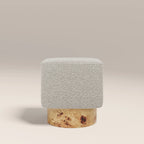 Bidbury Pouffe | Speckled Stone Sustainable Boucle & Burl Wood