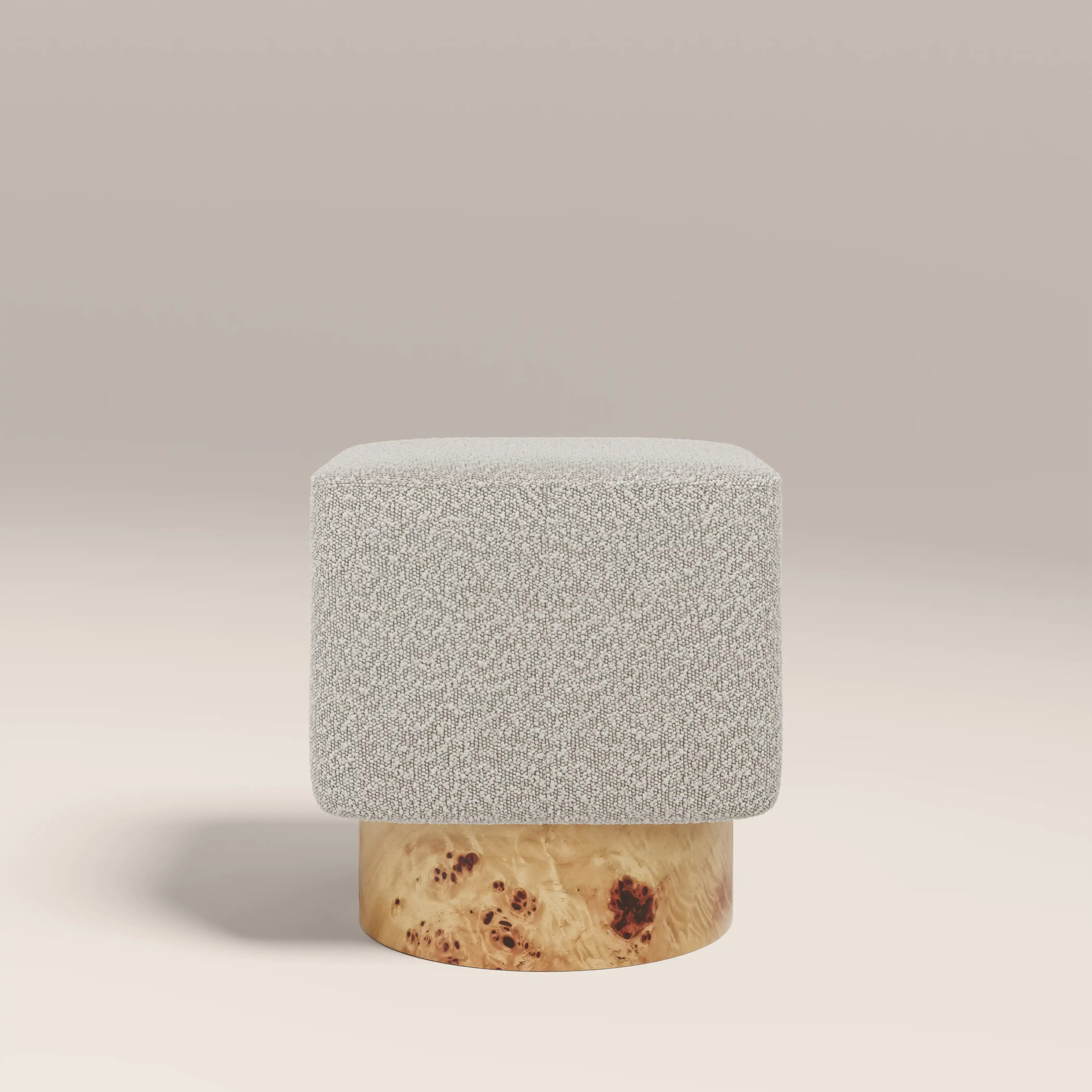 Bidbury Pouffe | Speckled Stone Sustainable Boucle & Burl Wood