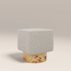 Bidbury Pouffe | Speckled Stone Sustainable Boucle & Burl Wood