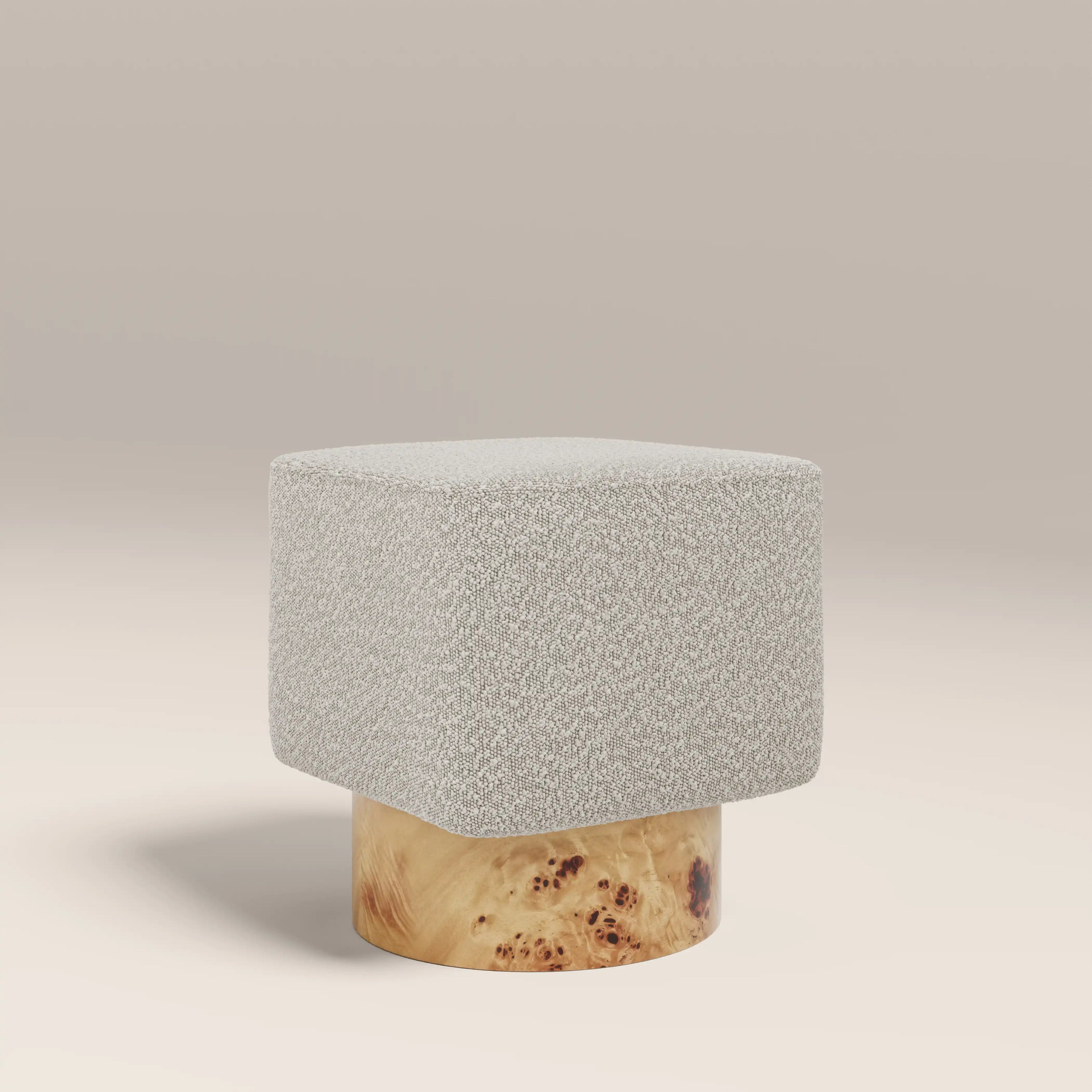 Bidbury Pouffe | Speckled Stone Sustainable Boucle & Burl Wood