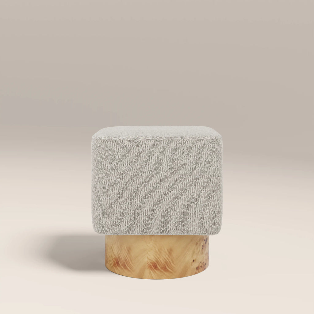 Bidbury Pouffe | Speckled Stone Sustainable Boucle & Burl Wood