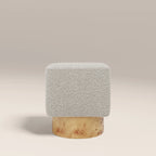 Bidbury Pouffe | Speckled Stone Sustainable Boucle & Burl Wood