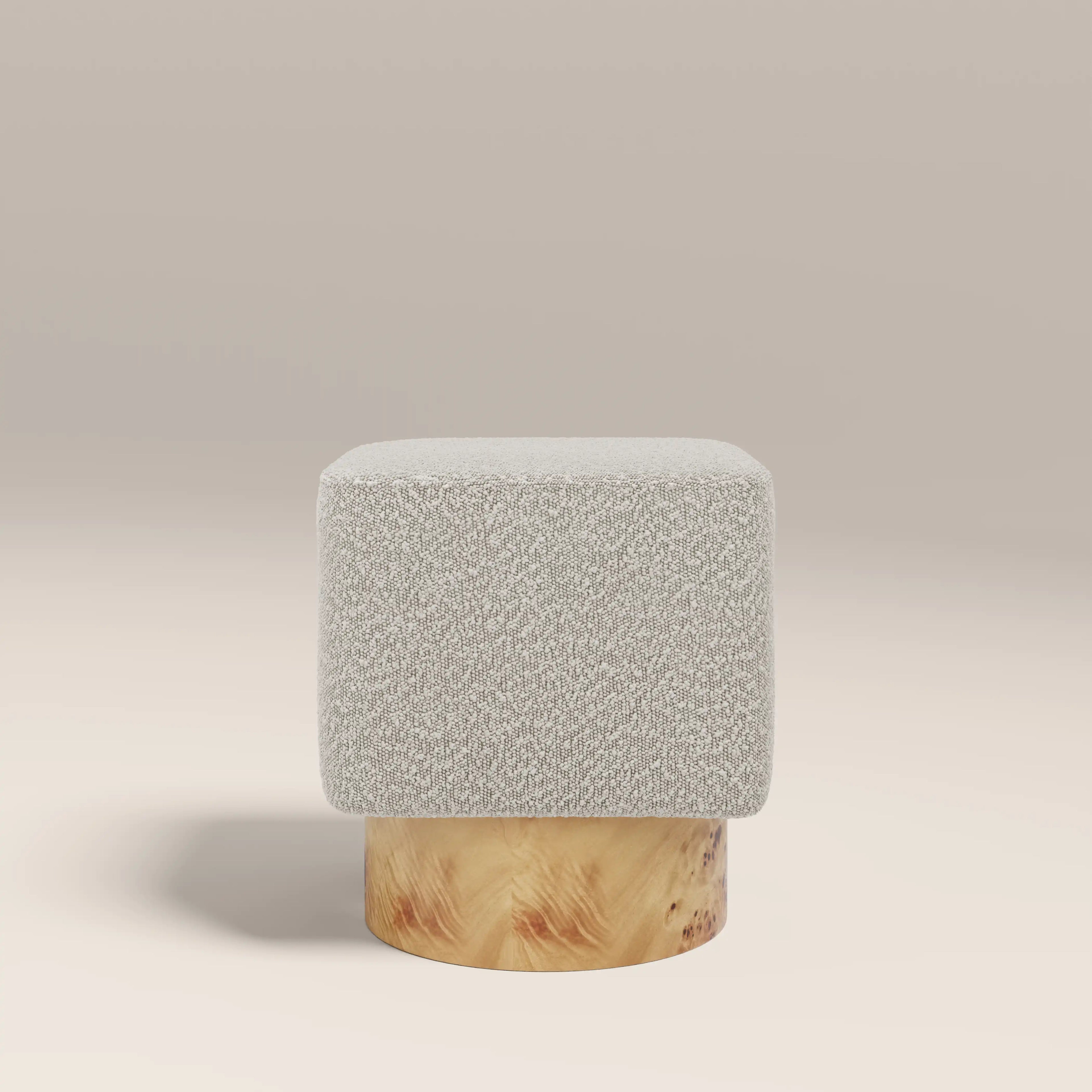 Bidbury Pouffe | Speckled Stone Sustainable Boucle & Burl Wood