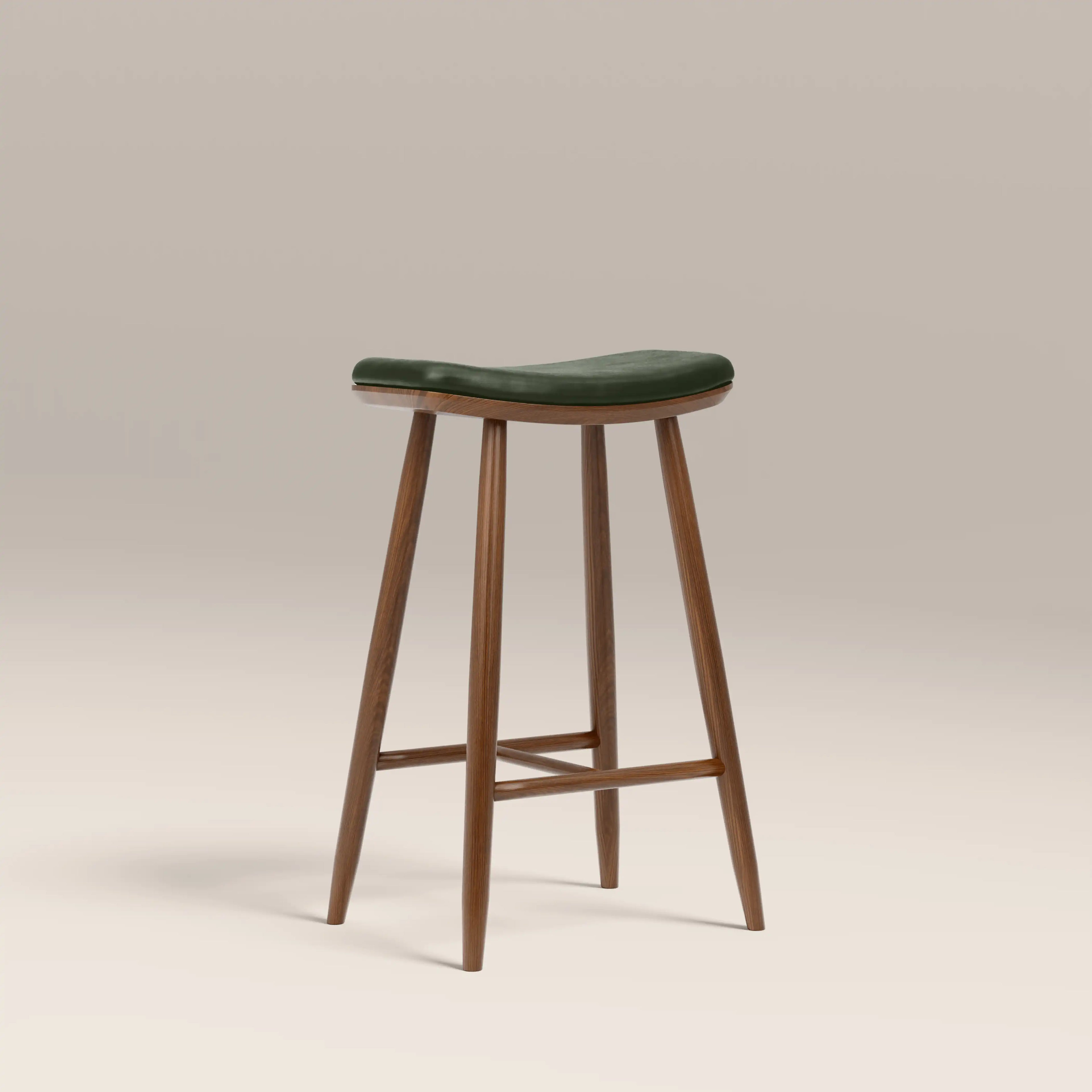Hatton Wooden Kitchen Stool | Vintage Green Faux Leather & Walnut