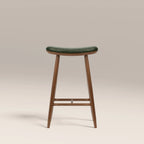 Hatton Wooden Kitchen Stool | Vintage Green Faux Leather & Walnut